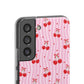 Personalized Cherry Blossom Dreams Flexi Case — Pink Retro Cherry iPhone® 7/8, 11, 12, 13, 14, 15, 16, 17, X/XS, SE, XR, Mini, Pro, Pro Max, Plus Cases.