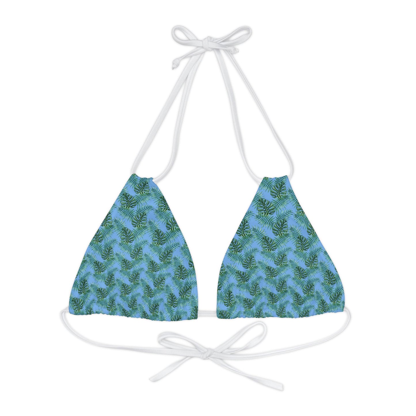 Blue Tropical Bliss Strappy Triangle Bikini Top (AOP)- (PY)