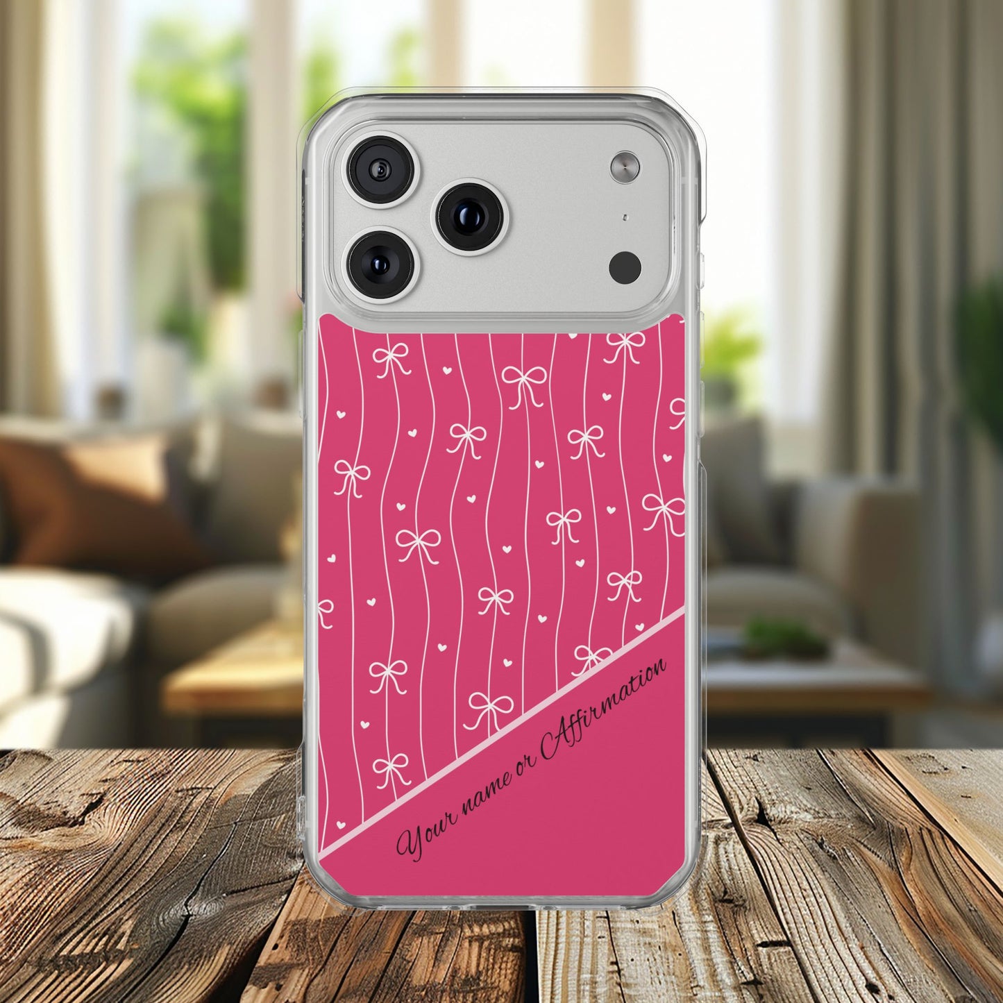 Personalized Pink Bow Coquette Tough Magnetic MagSafe® Clear iPhone Case  iPhone® 13, 14, iPhone 15, iPhone 16, iPhone 17, Pro, Pro Max, Plus Cases.