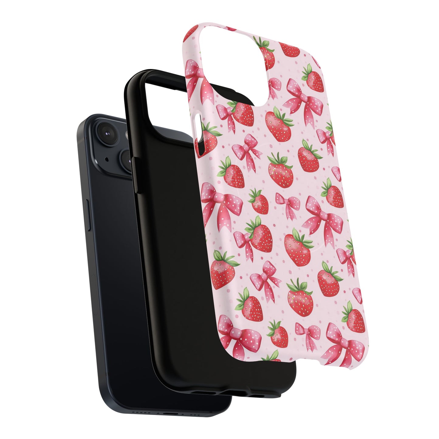 Strawberry Blush Coquette Magnetic Tough iPhone Cases - Funky Fruit Cases, Floral iPhone Cover, Trendy Gifts, iPhone Accessories, Strawberry Lover