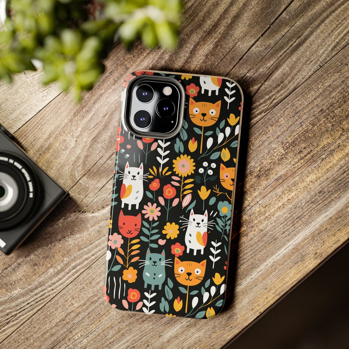 Whimsical Feline Garden iPhone and Samsung Tough Phone Cases