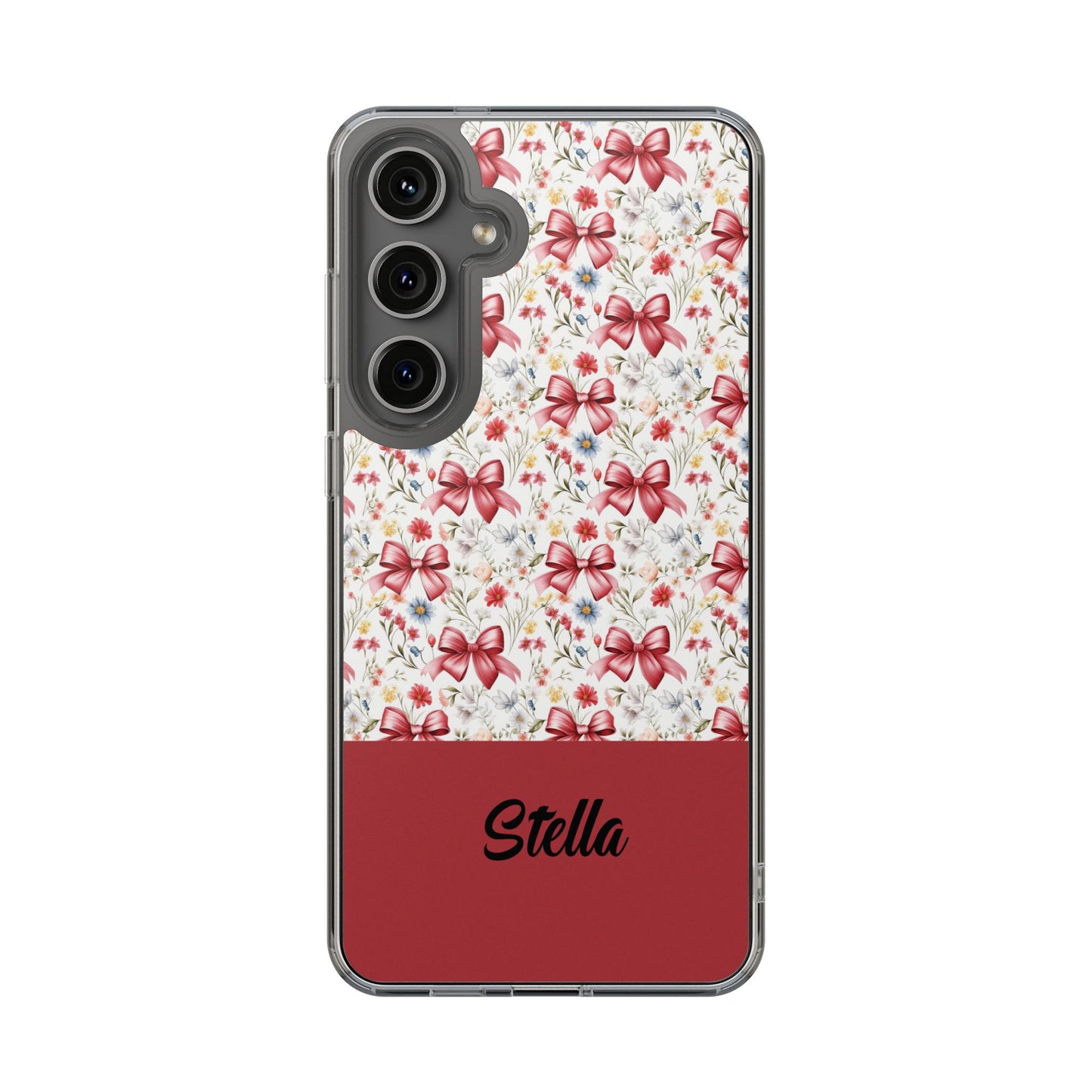 Personalized Rosette Coquette Floral Bow Clear iPhone, Samsung Cases — Custom Name Phone Cover