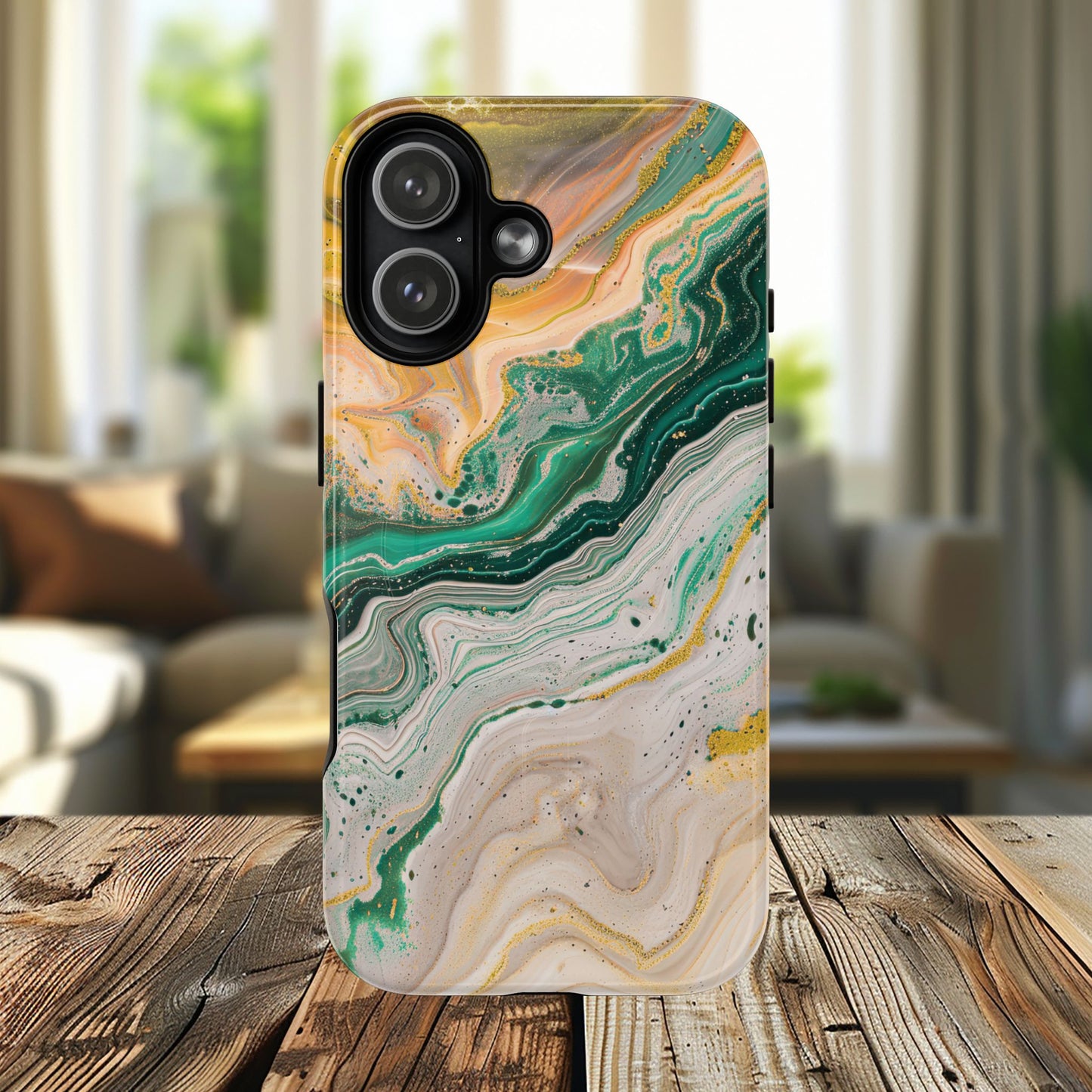 Magnetic iPhone Cases with Green Marble Design, Tough Magnetic Cases, iPhone Accessories, Gift for Her, Trendy iPhone Cover