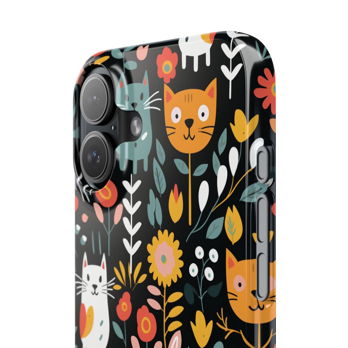 Whimsical Feline Garden iPhone Case — Slim Floral Cat Design (Matte or Glossy) for iPhones.
