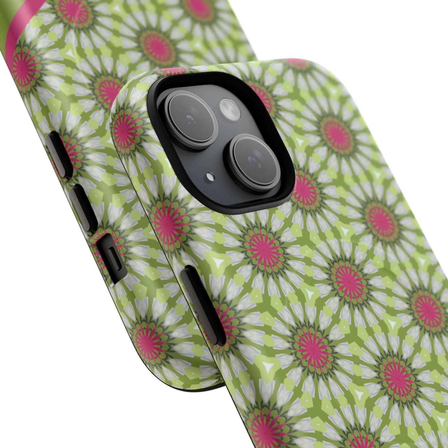 Personalized Meadow Mandala Bloom Vibrant Flower  — Green & Pink Geometric Daisy Design