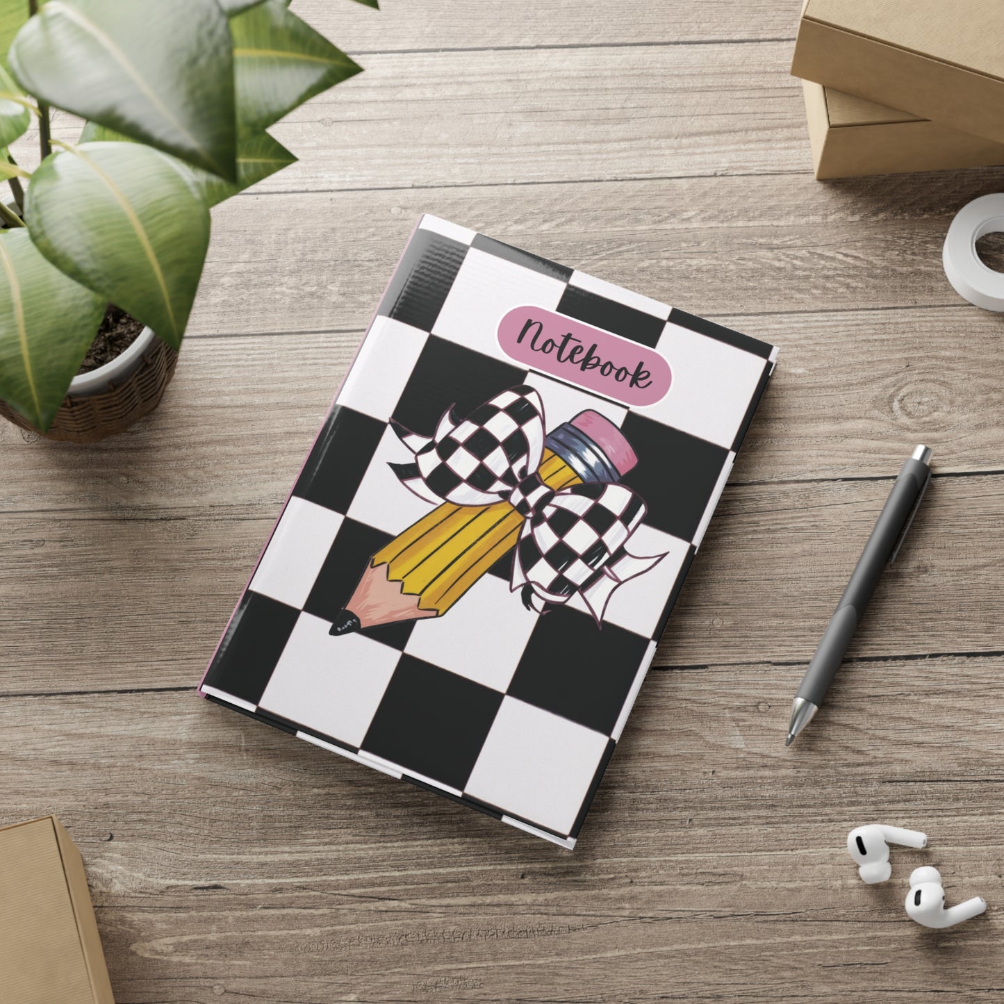 Black Checkered Charm Hardcover Notebook with Puffy Covers (PY)