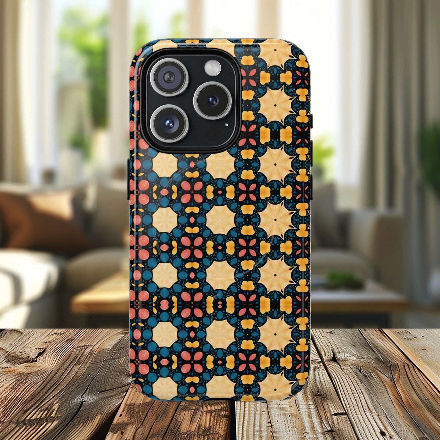 Celestial Spice Tiling Colorful Tough Magnetic iPhone Case, Unique iPhone Cover, Artistic Mobile Shell, Durable Design Accessory, Trendy Gift Idea, MagSafe® iPhone Case.