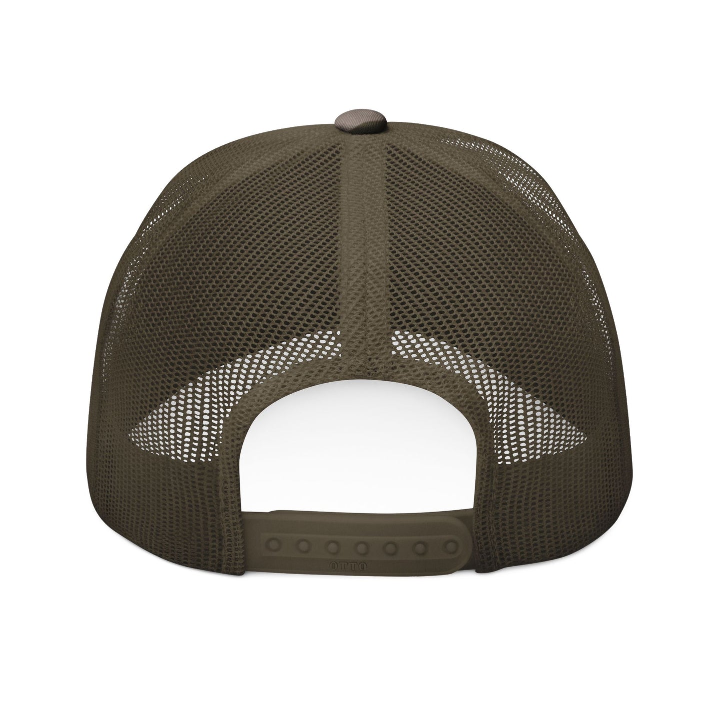 Green Camouflage Embroidered Trucker Hat with 'ELOHIM, GENESIS 1:1', Casual Style Hat, Adjustable, Unisex, Perfect Gift for Outdoors, Festivals, Daily Wear.