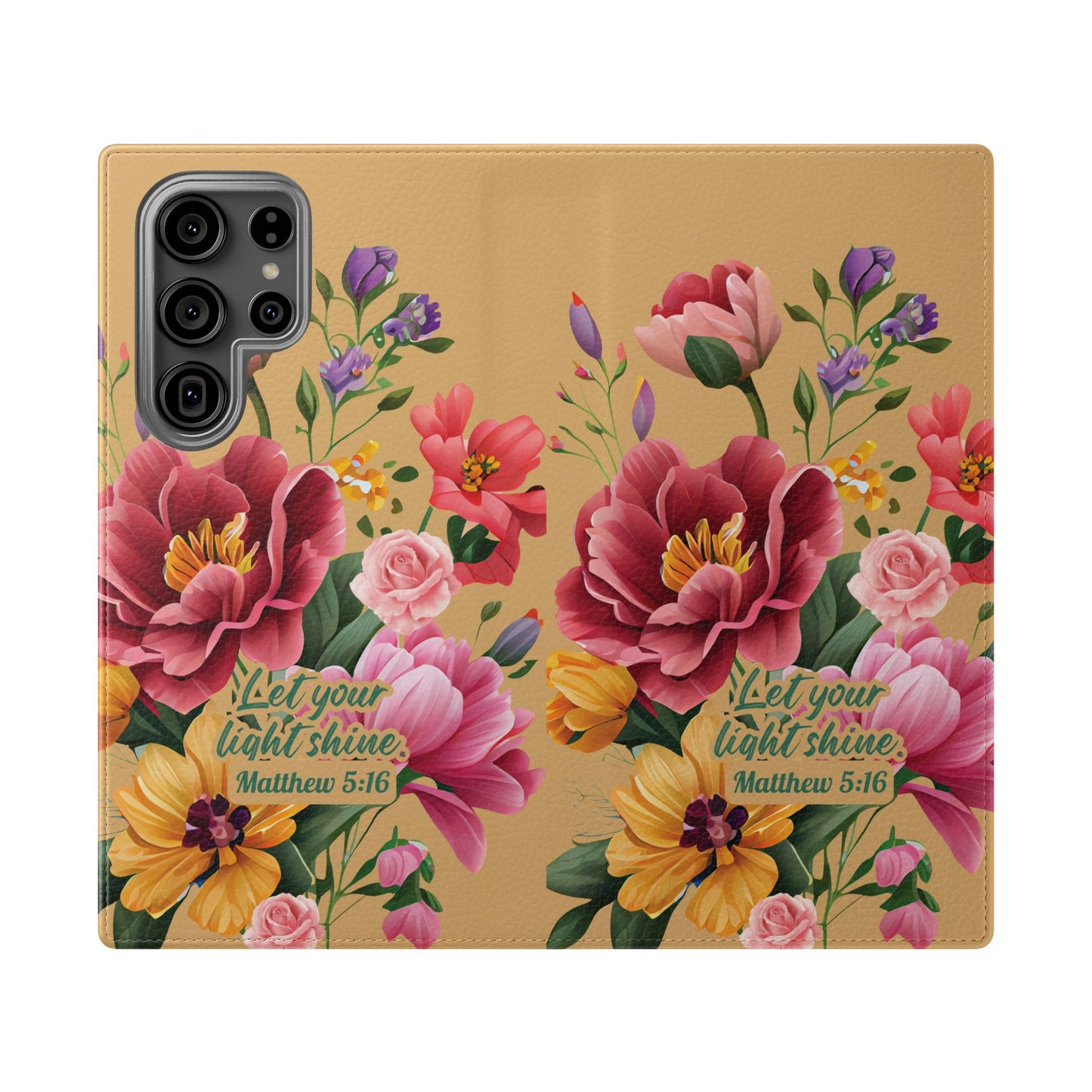 Floral Scripture Flip Case — "Let Your Light Shine" Wallet Phone Cover (Matthew 5:16)