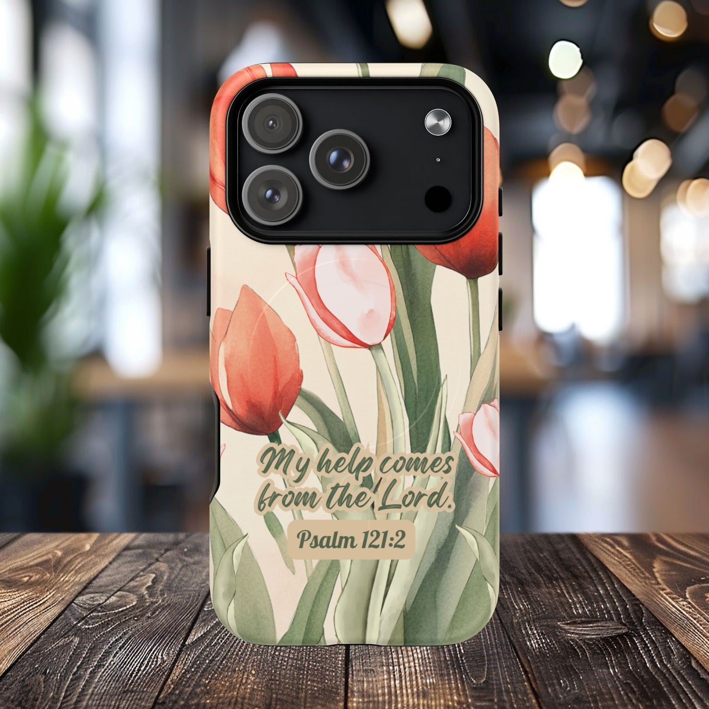 My Help comes from the Lord Psalm 121:2, Inspirational Gift, Tough iPhone Magnetic Case Scripture, Floral Bible Verse, MagSafe® iPhone® Tough Case, iPhone 14, iPhone 15, iPhone 16, Pro, Pro Max, Plus.