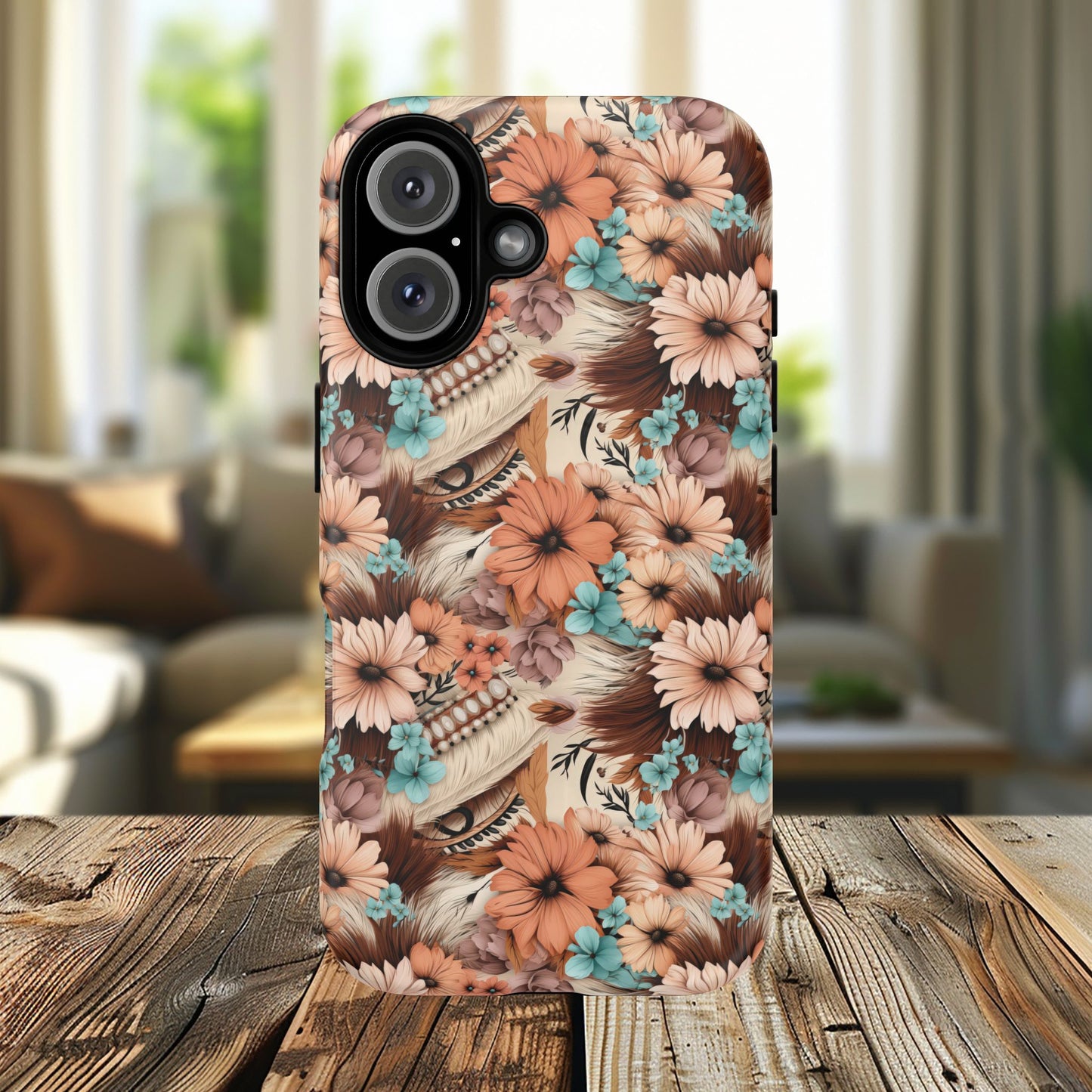 Spirit in Bloom Tough iPhone Magnetic Cases, Cute iPhone Accessories, Flower Design, Gifts for iPhone 14, 15, 16, 17, Pro Max, Boho Style, Western Style