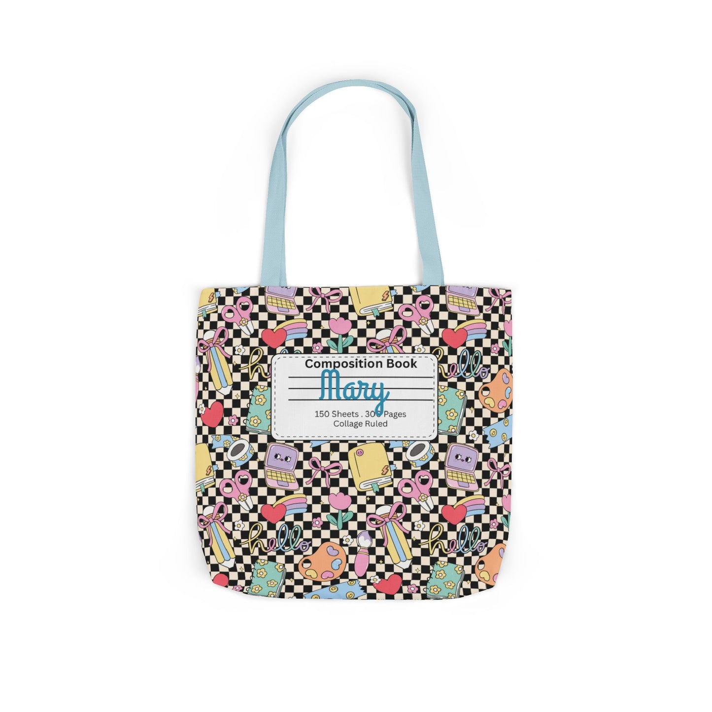 Personalized Black Doodle Daydream Composition Book Inspired Canvas Tote Bag with Colorful Straps, Cute School Bag, Eco-Friendly Tote, Back to School Shopping Bag, Teacher Gift Idea