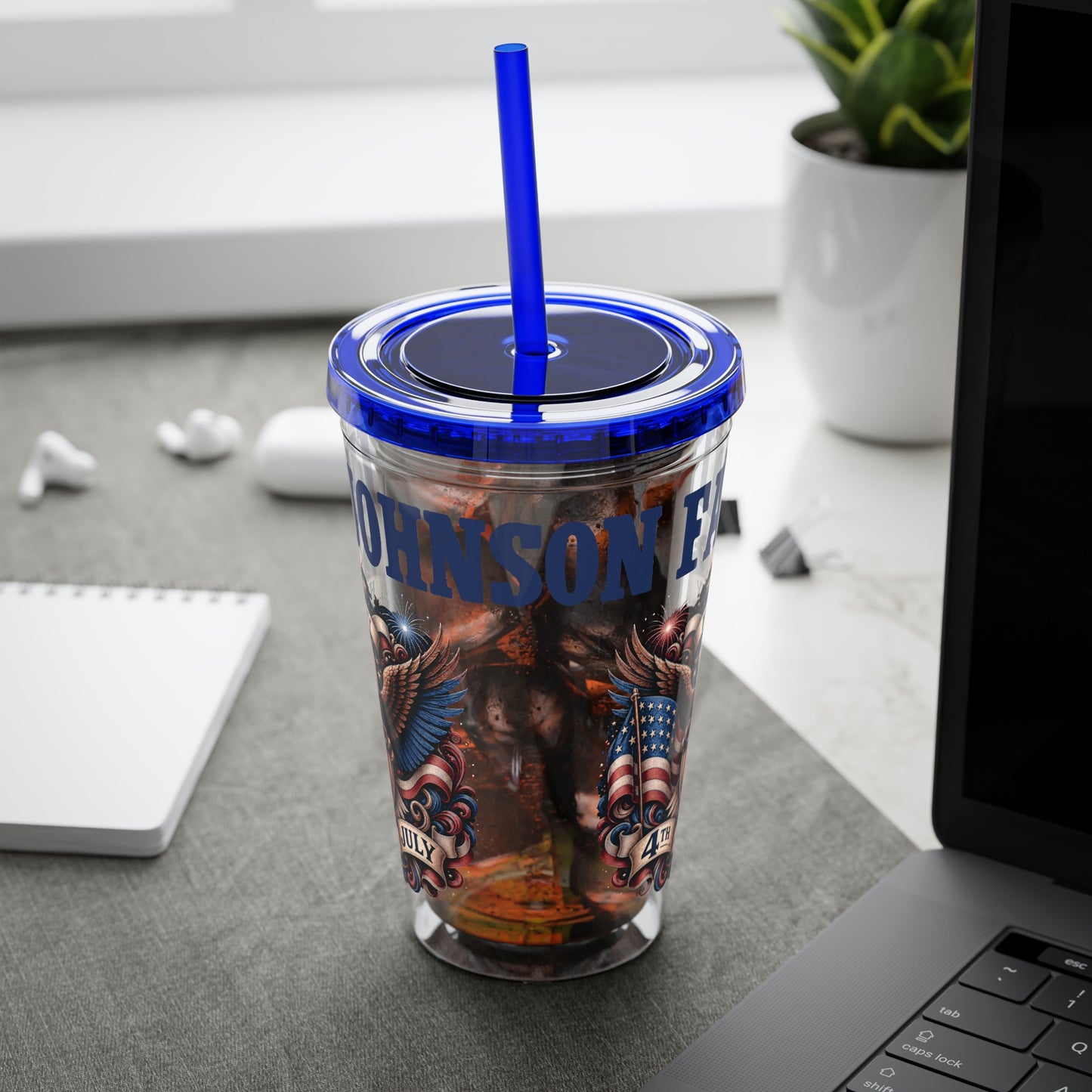 Patriotic Eagle 16oz Tumbler with Straw — "Happy 4th of July" USA Design