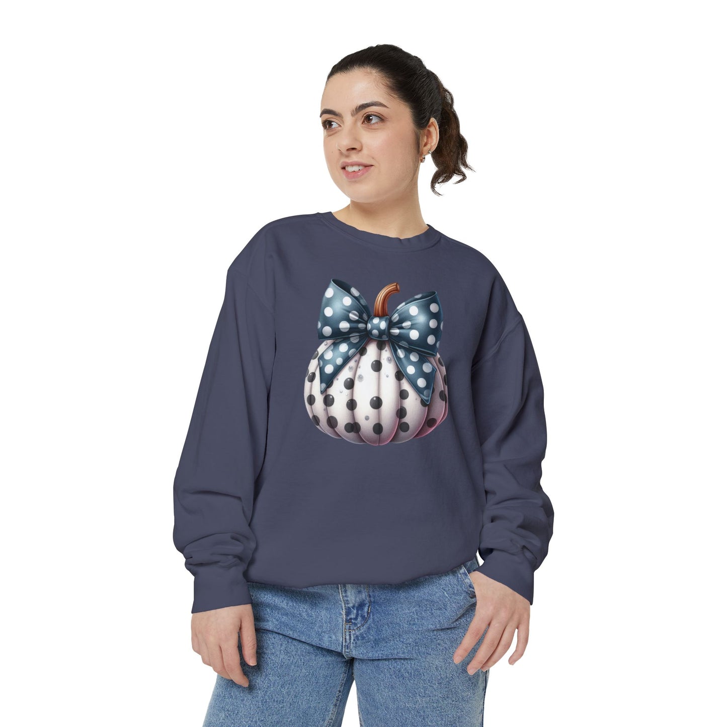 Polka Dot Pumpkin Charm Unisex Garment-Dyed Sweatshirt