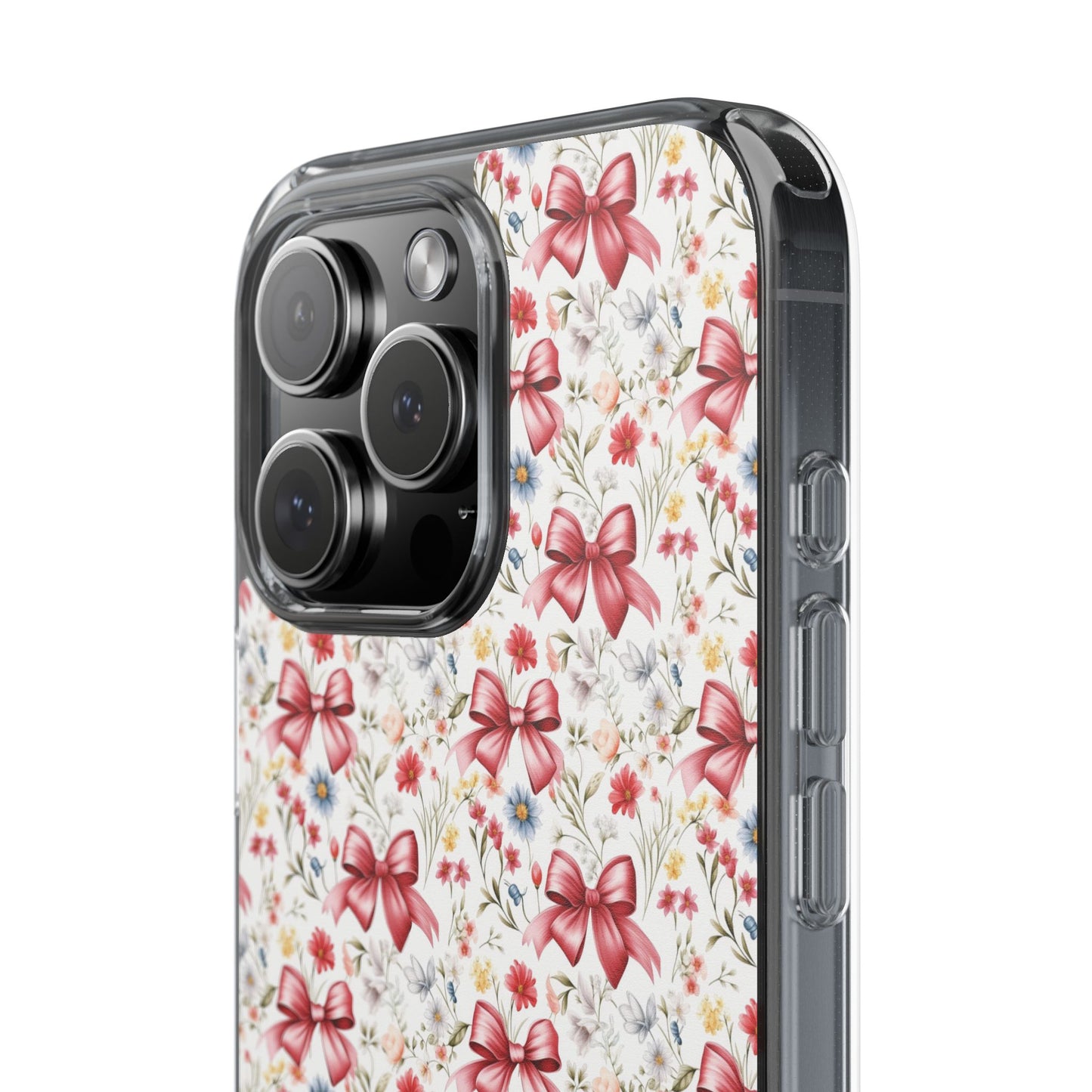 Personalized Rosette Coquette Floral Bow Clear iPhone, Samsung Cases — Custom Name Phone Cover