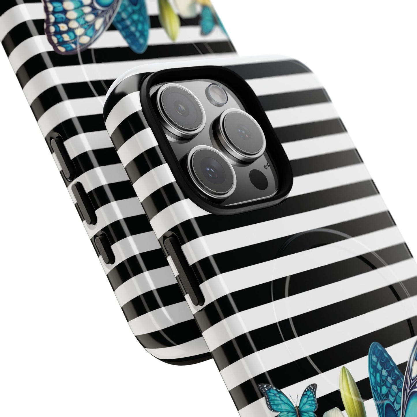Daffodil Flutter Tough iPhone Magnetic Case, Floral iPhone Accessories, Stylish iPhone Cover, Black Striped Design, Gift for Her, Trendy iPhone
