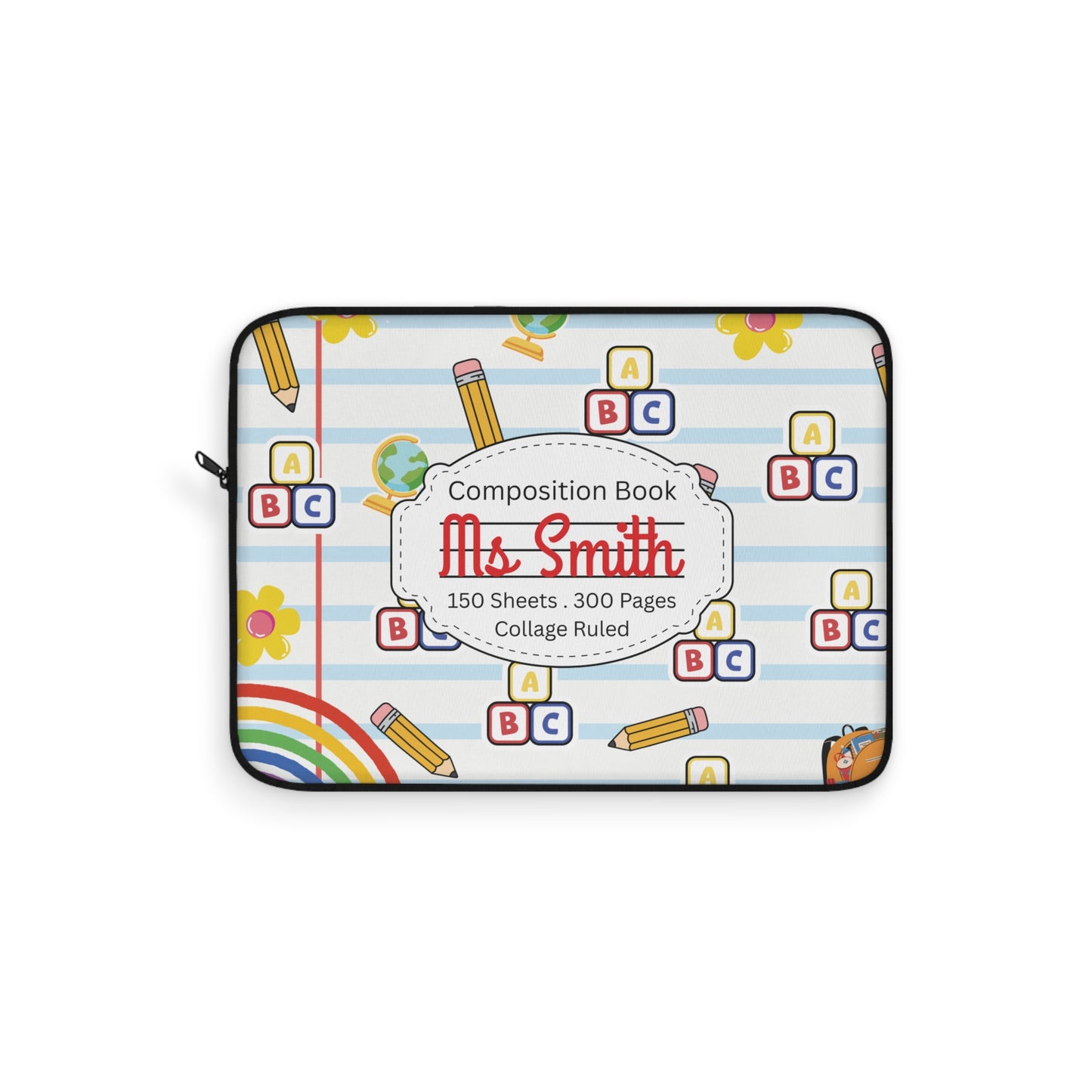 Personalized White SchoolYard Chic Laptop Sleeve with Composition Book Inspired Design, Educational Gift for Teachers, Classroom Organization, Back to School, Unique Teacher Accessory