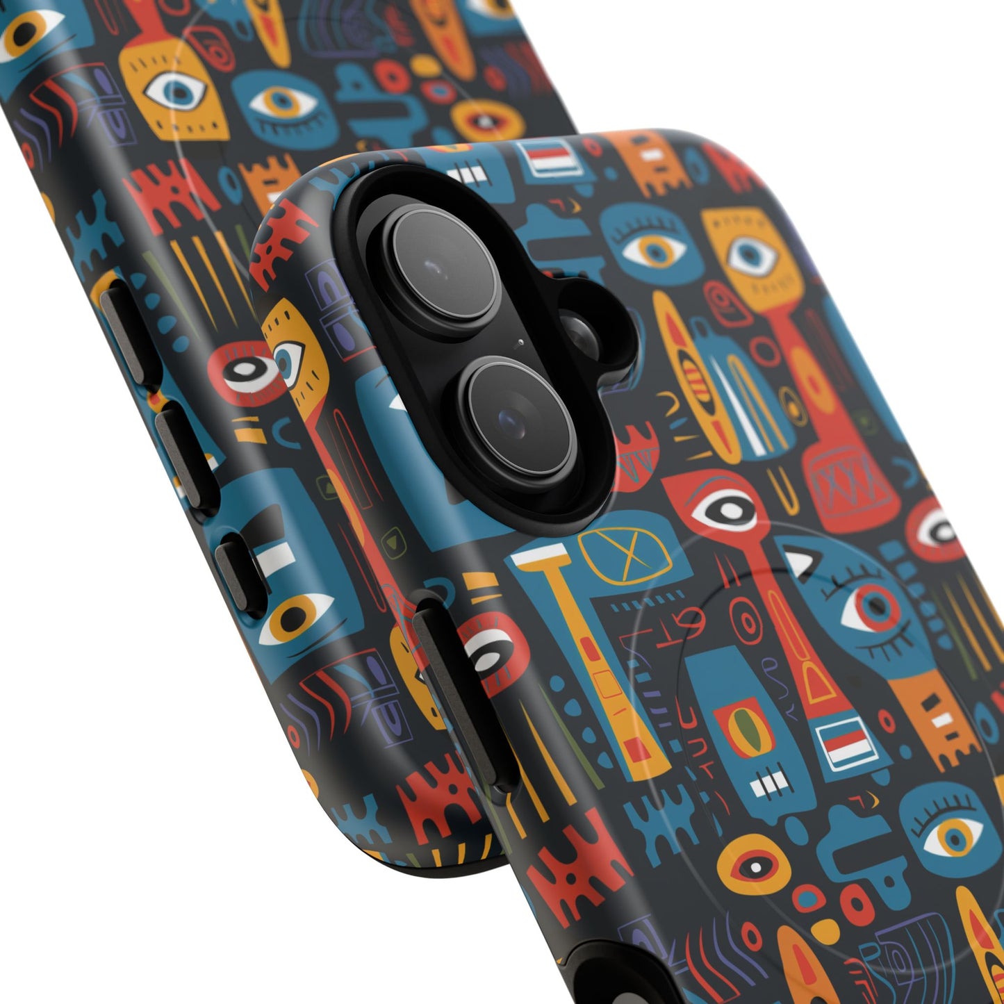 Urban Totem Vibe Tough iPhone Magnetic Case, Colorful Bohemian Art, Unique Gift for Him/Her, Holiday Accessory, iPhone Protection, MagSafe iPhone Case.