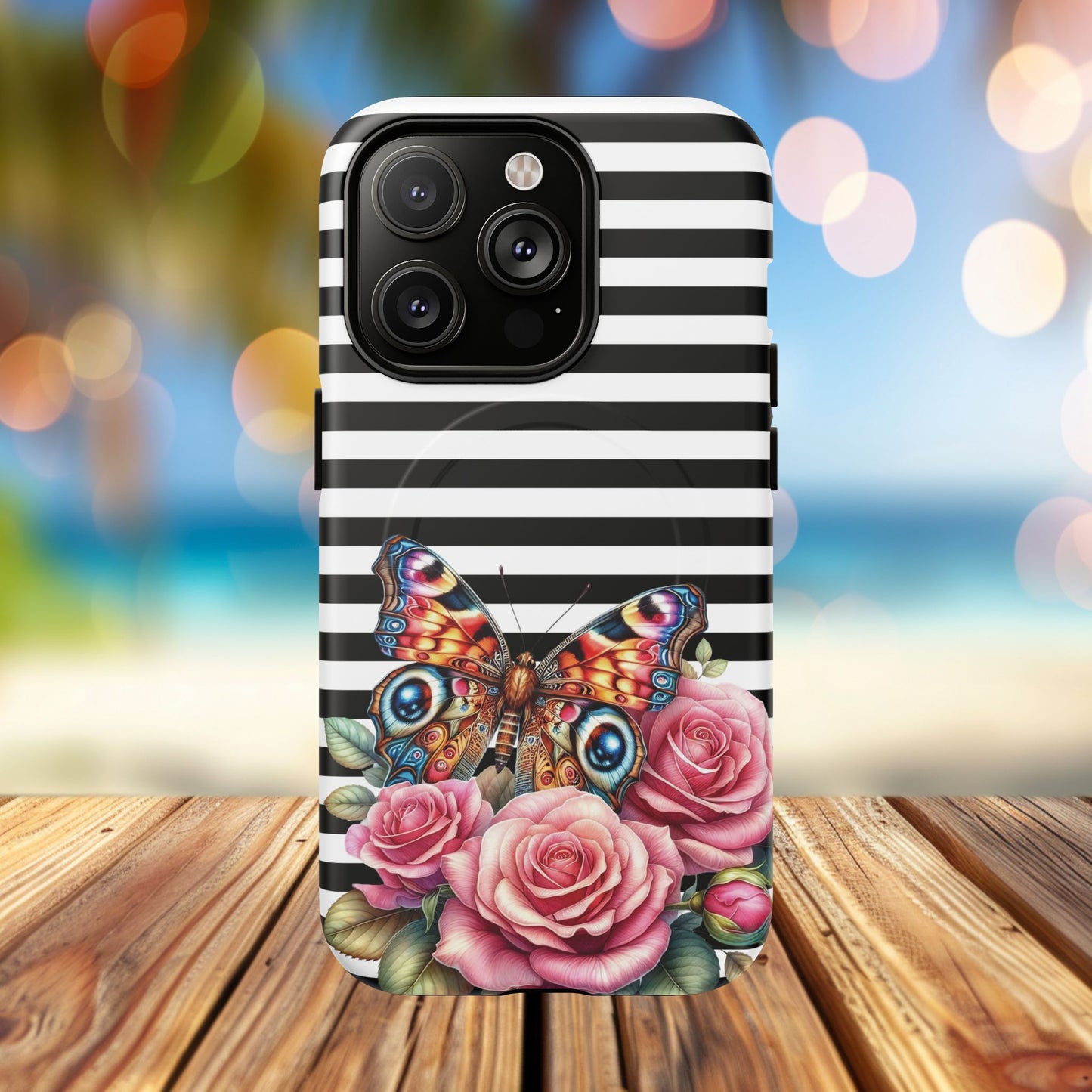 Butterfly & Roses Tough iPhone Magnetic Case, Floral iPhone Cover, Nature-Inspired, Gift for Her, Trendy Accessories