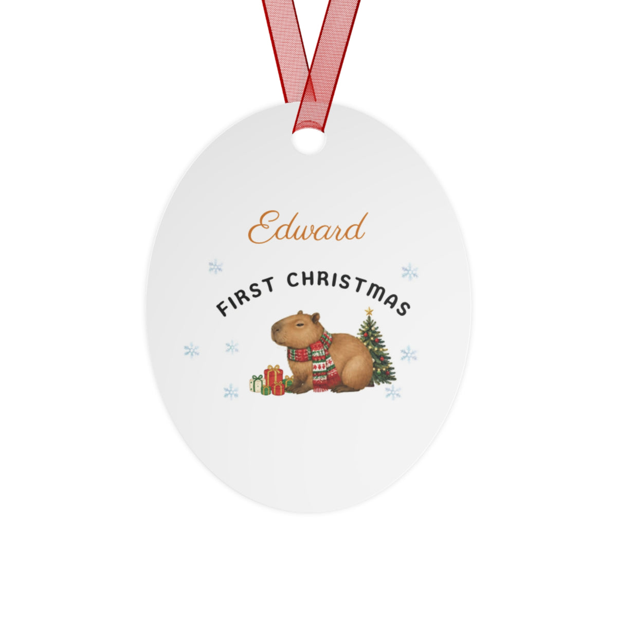 Personalized Capybara First Christmas Metal Ornament —2026 Holiday Keepsake