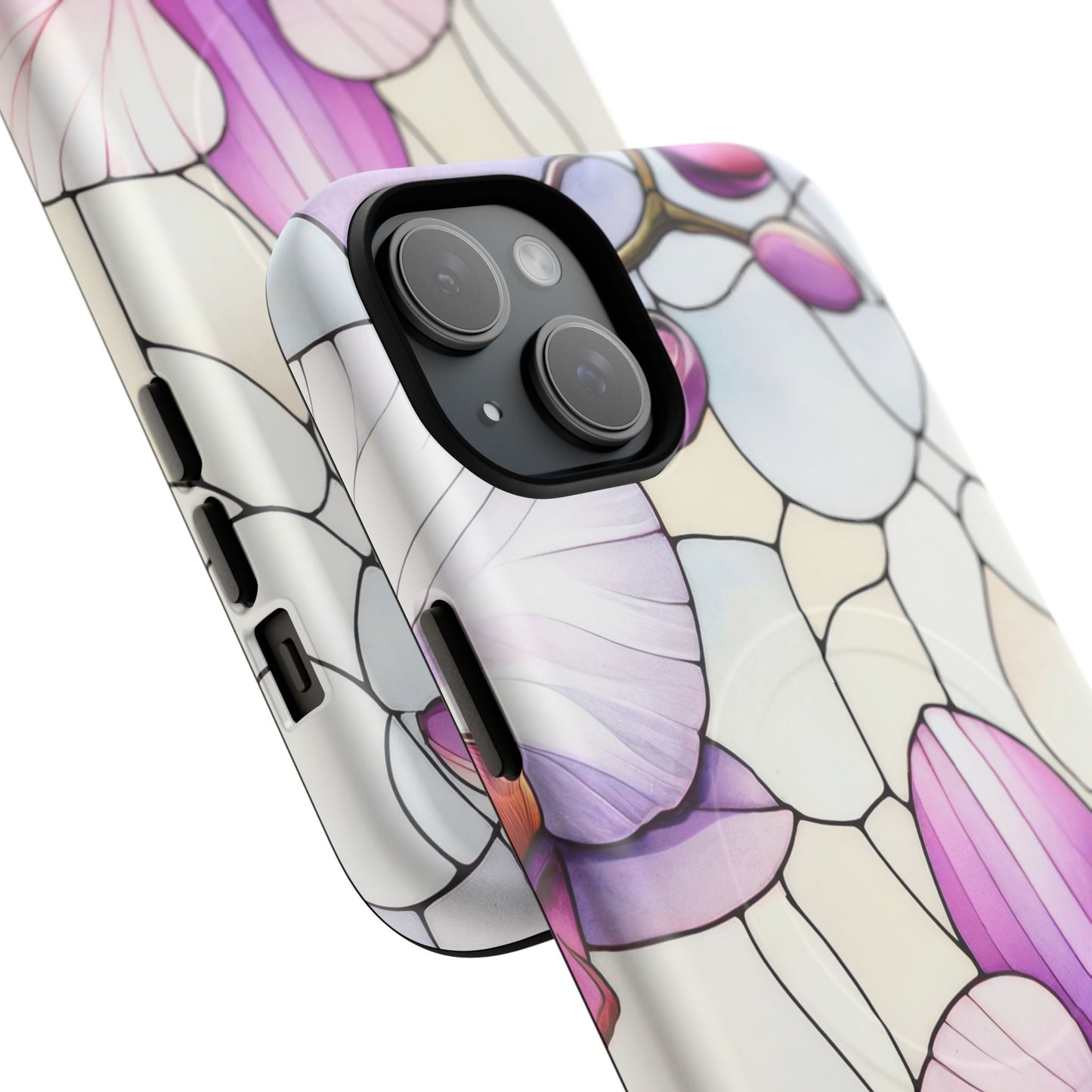 Orchid Grace Tough iPhone Magnetic Case, Protective iPhone Cover, Trendy Stained Glass Design, Floral Gift, Unique iPhone Accessory, Durable iPhone Case
