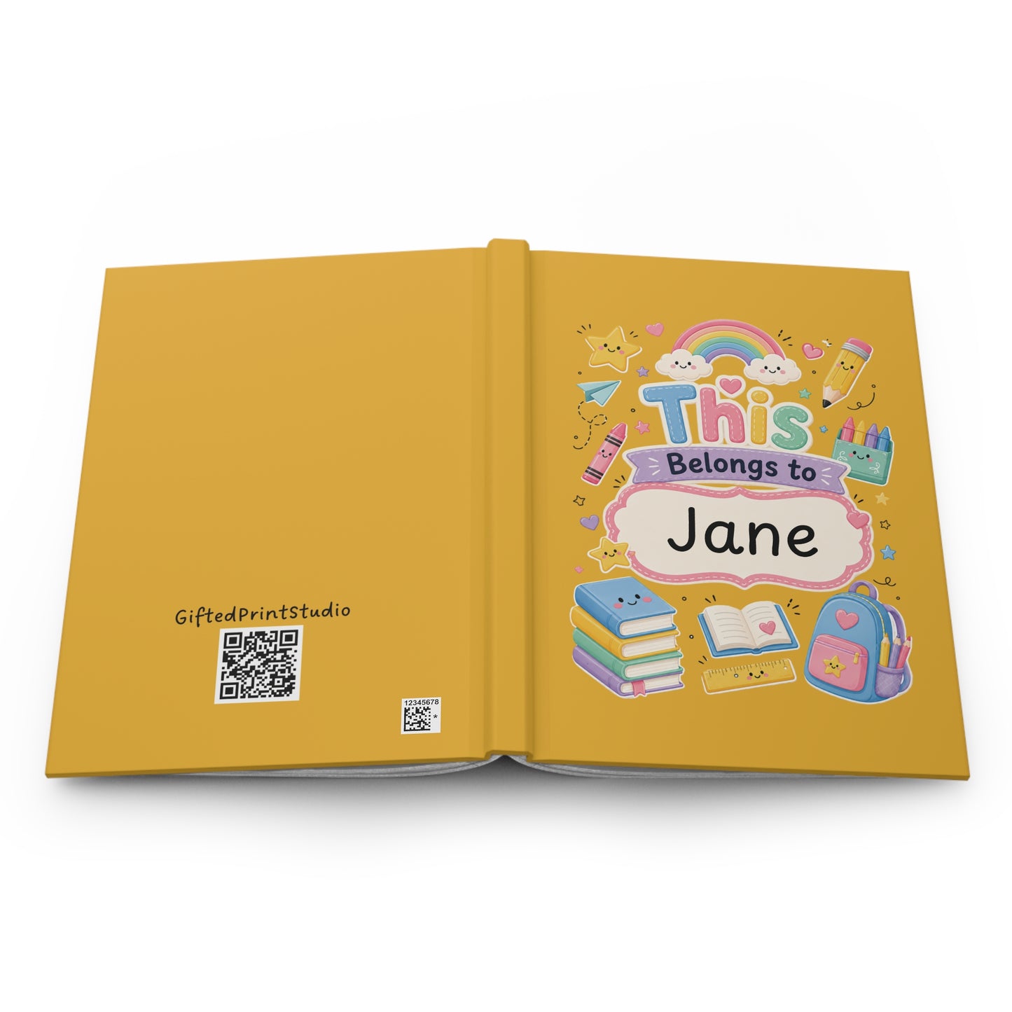 Personalized Kids Yellow Hardcover Notebook — "This Belongs to [Name]" Cute School Notebook/Back to School.