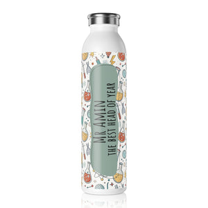 Personalized Slim Water Bottle for Science Lovers, Cool Water Flask, Gift for Teachers, Back to School, Science Fair