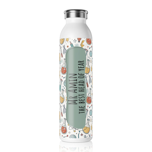 Personalized Slim Water Bottle for Science Lovers, Cool Water Flask, Gift for Teachers, Back to School, Science Fair