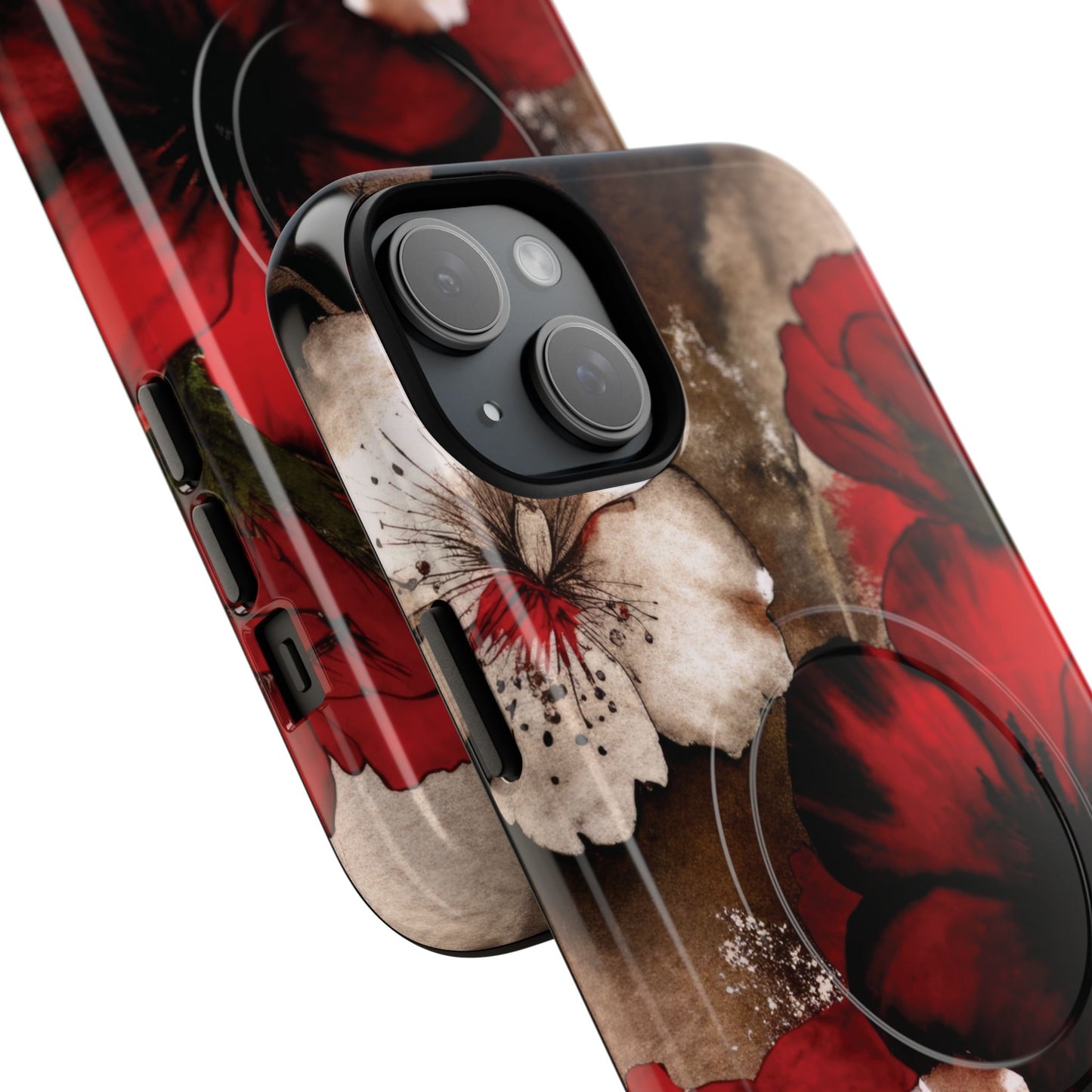 Crimson Noir Tough iPhone Magnetic Cases, Tough iPhone Protector, Stylish Floral Design, Gift for Her, Floral Accessories