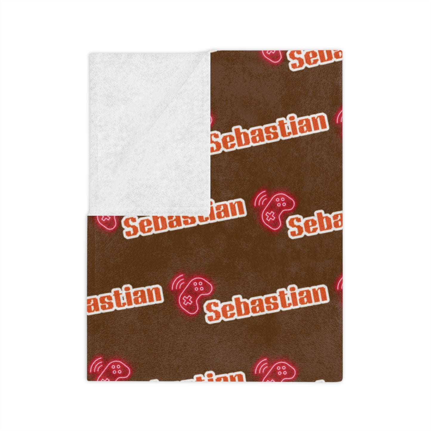 Personalized Name Velveteen Microfiber Blanket — Brown Patterned Name Script Cozy Throw- Gift for Him or Gift for Her.