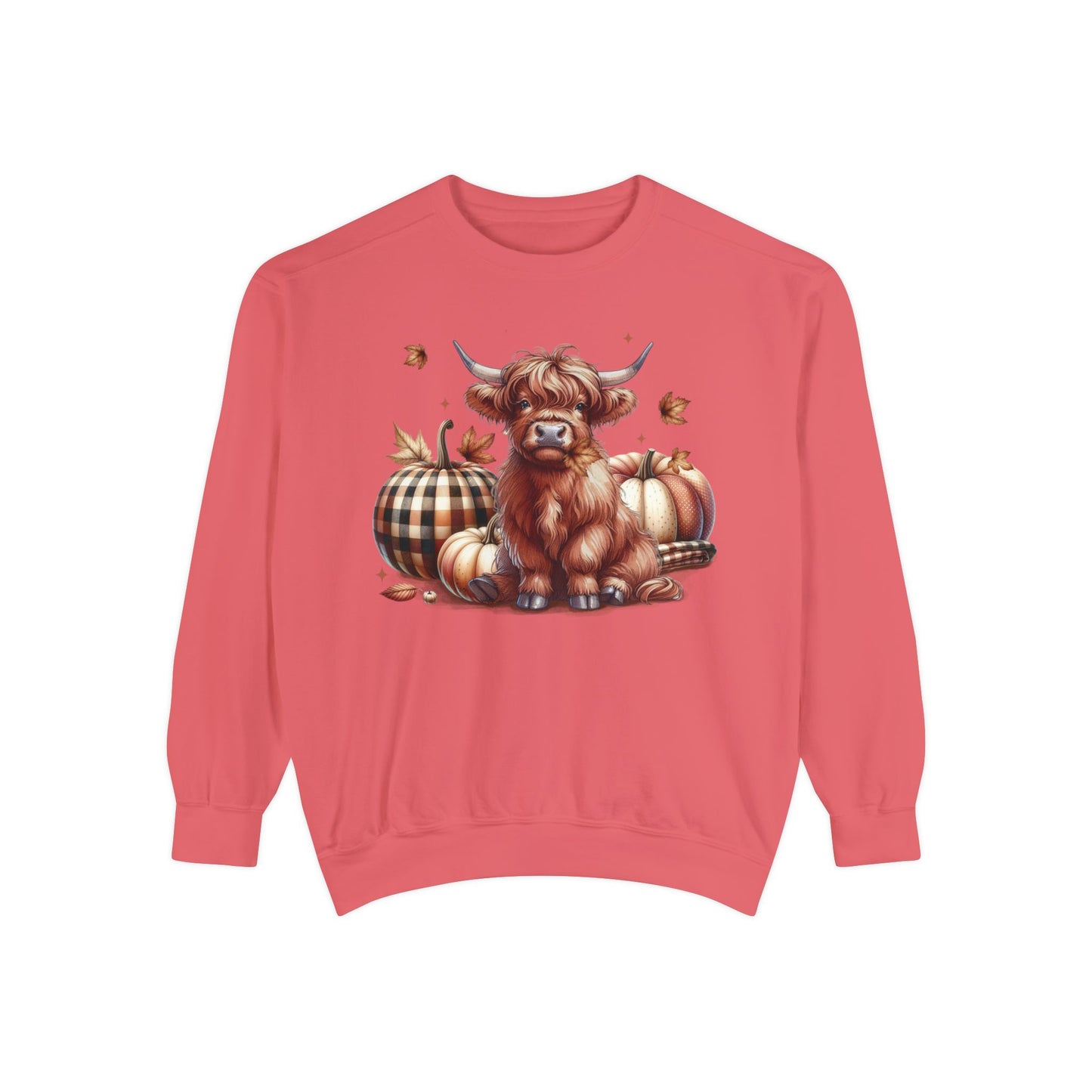 Autumn Highland Cow Charm Unisex Garment-Dyed Sweatshirt