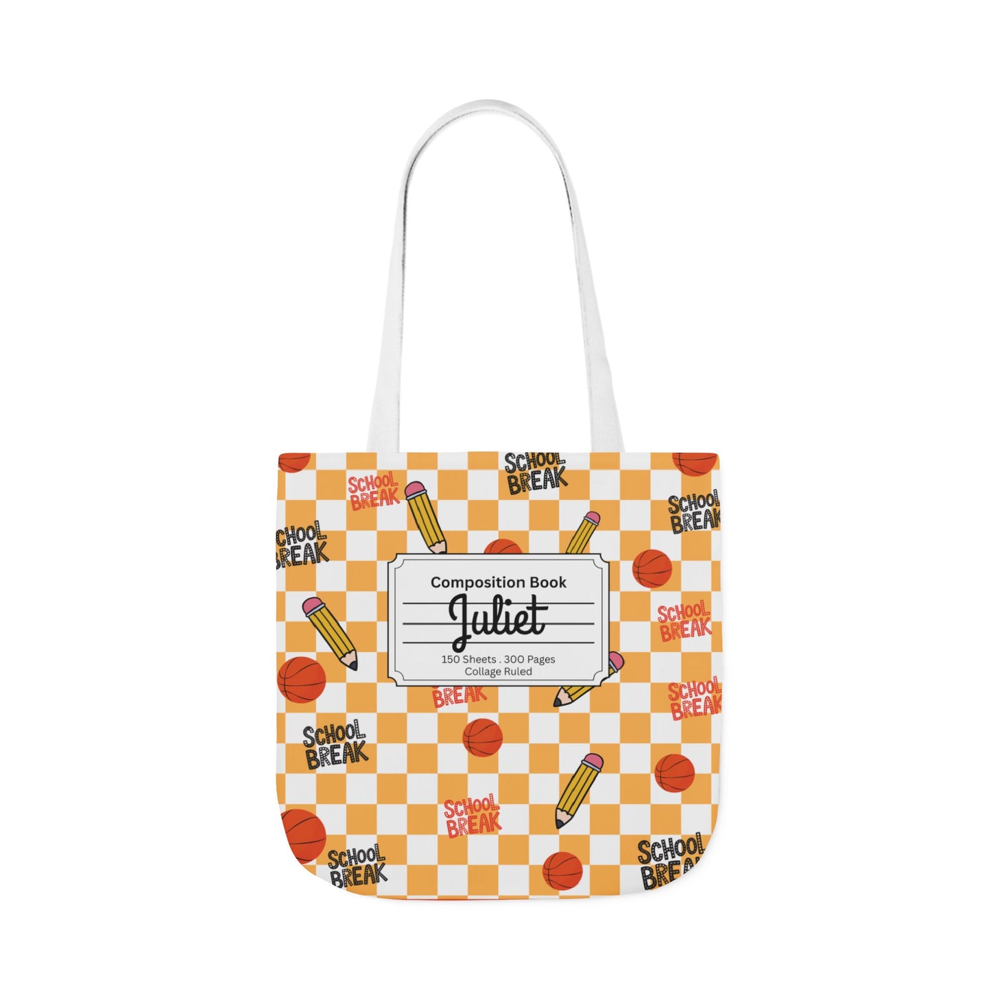 Personalized Orange Schoolyard Chic Composition Book Inspired Canvas Tote Bag with Colorful Straps, Cute School Bag, Eco-Friendly Tote, Back to School Shopping Bag, Teacher Gift Idea
