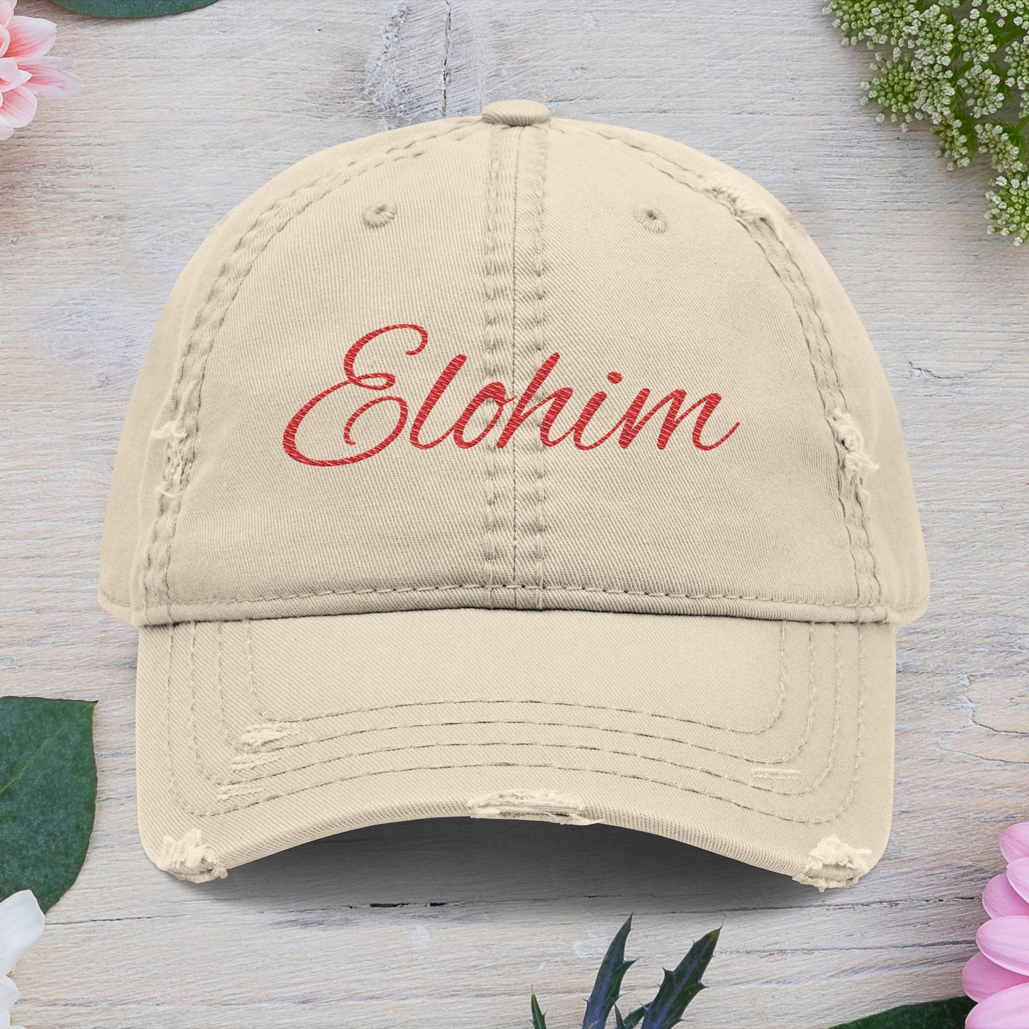 'ELOHIM, GENESIS 1:1'  Distressed Dad Hat with Embroidered, Casual Cap for Fathers, Gifts for Dads, Religious Hat, Vintage Style