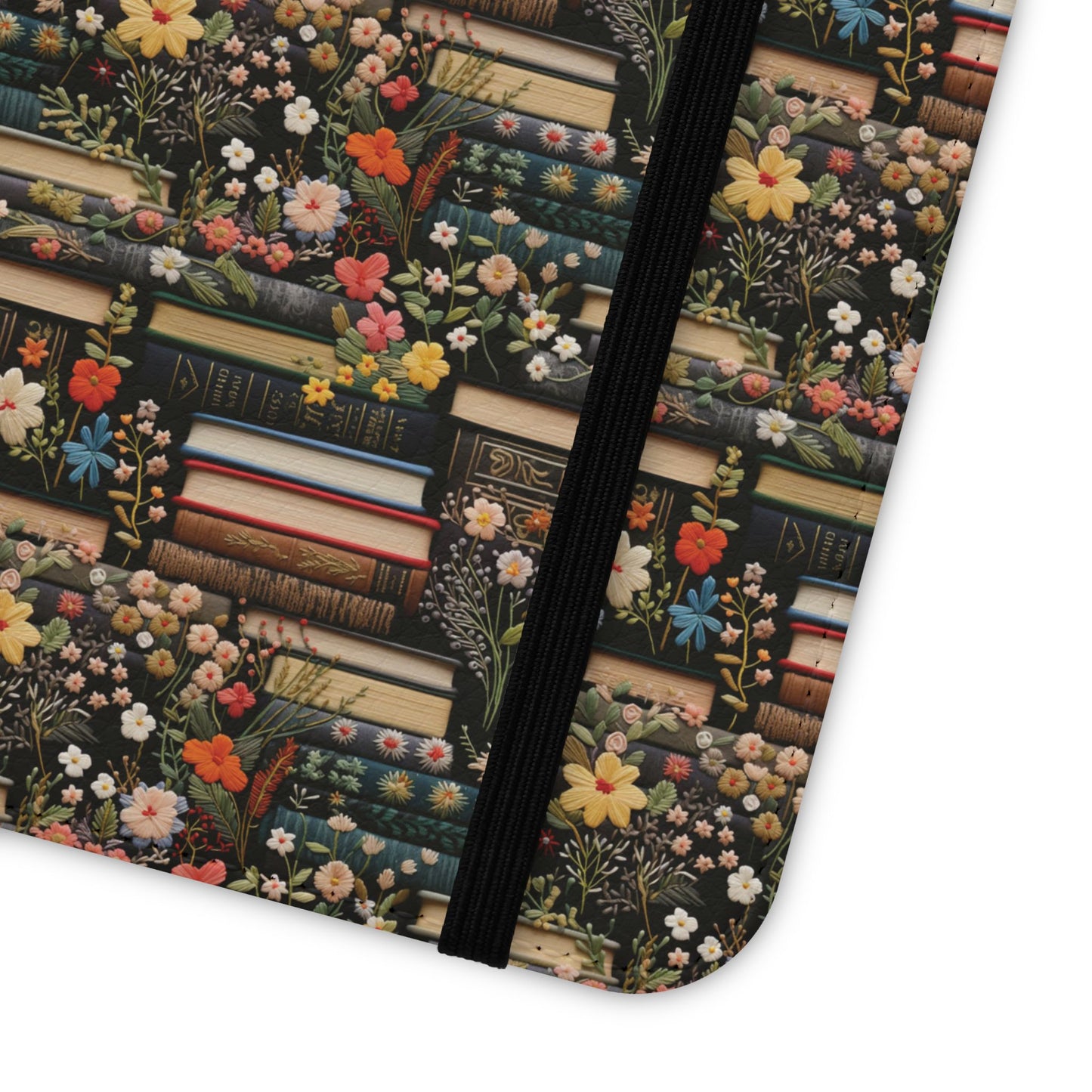 Book Stack Floral Flip iPhone and Samsung Phone Case — Vintage Library Wallet Cover.