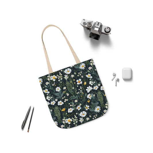 Daisy Delight Floral Canvas Tote Bag with 5-Color Straps | Eco-Friendly Shopping Bag