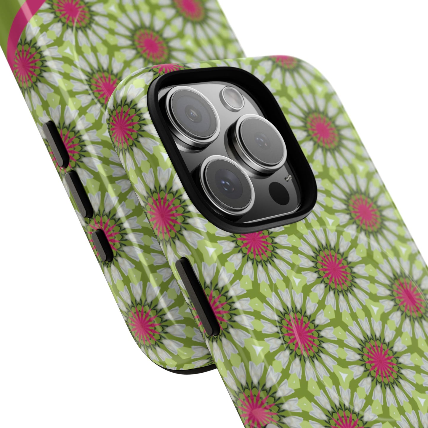 Personalized Meadow Mandala Bloom Vibrant Flower  — Green & Pink Geometric Daisy Design