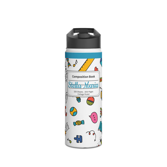 Personalized Classroom Couture Composition Book Inspired Stainless Steel Water Bottle for Kids, School Supplies, Eco-Friendly Drinkware, Back to School, Teacher Gifts