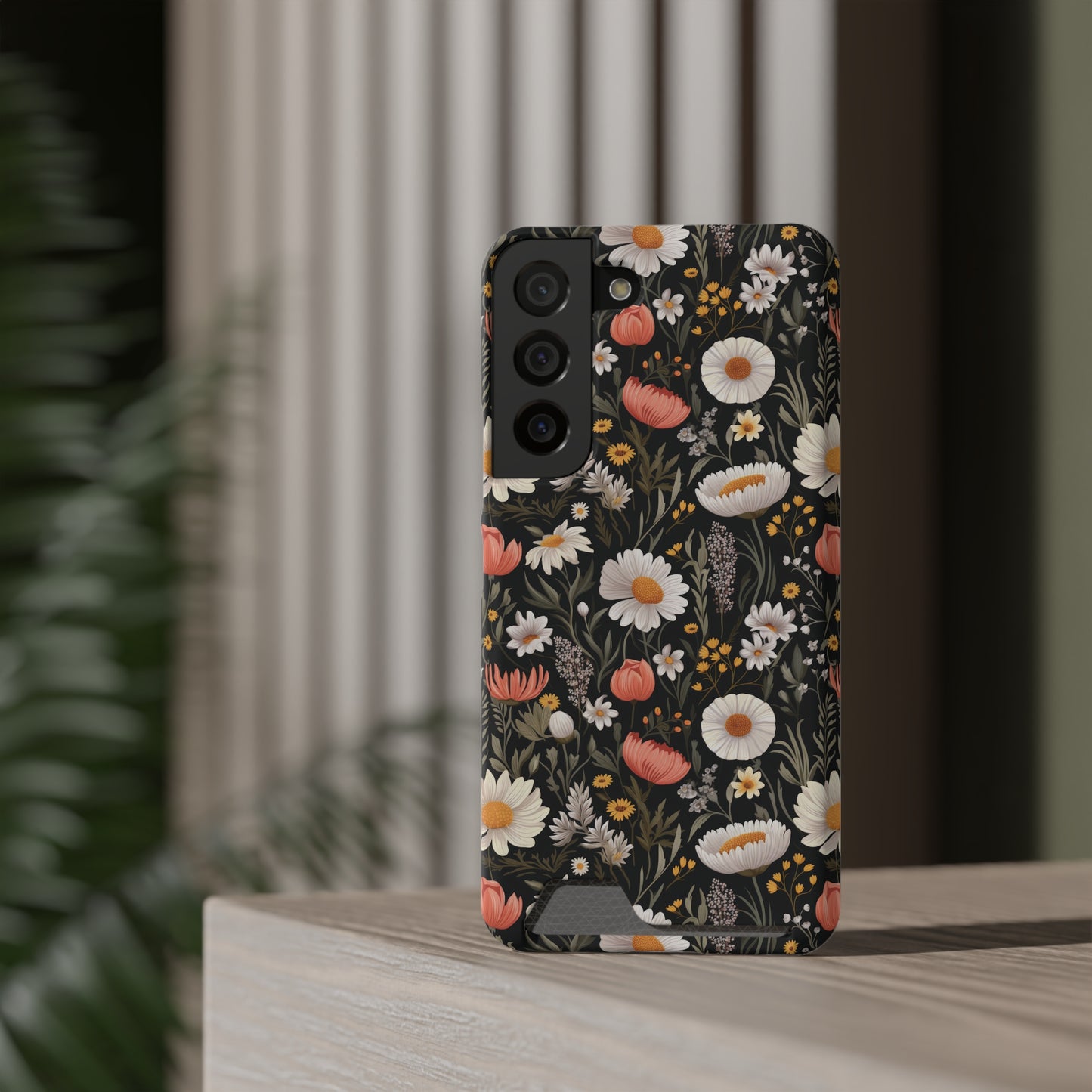 Blossom Elegance: Noir Garden iPhone and Samsung Case With Card Holder