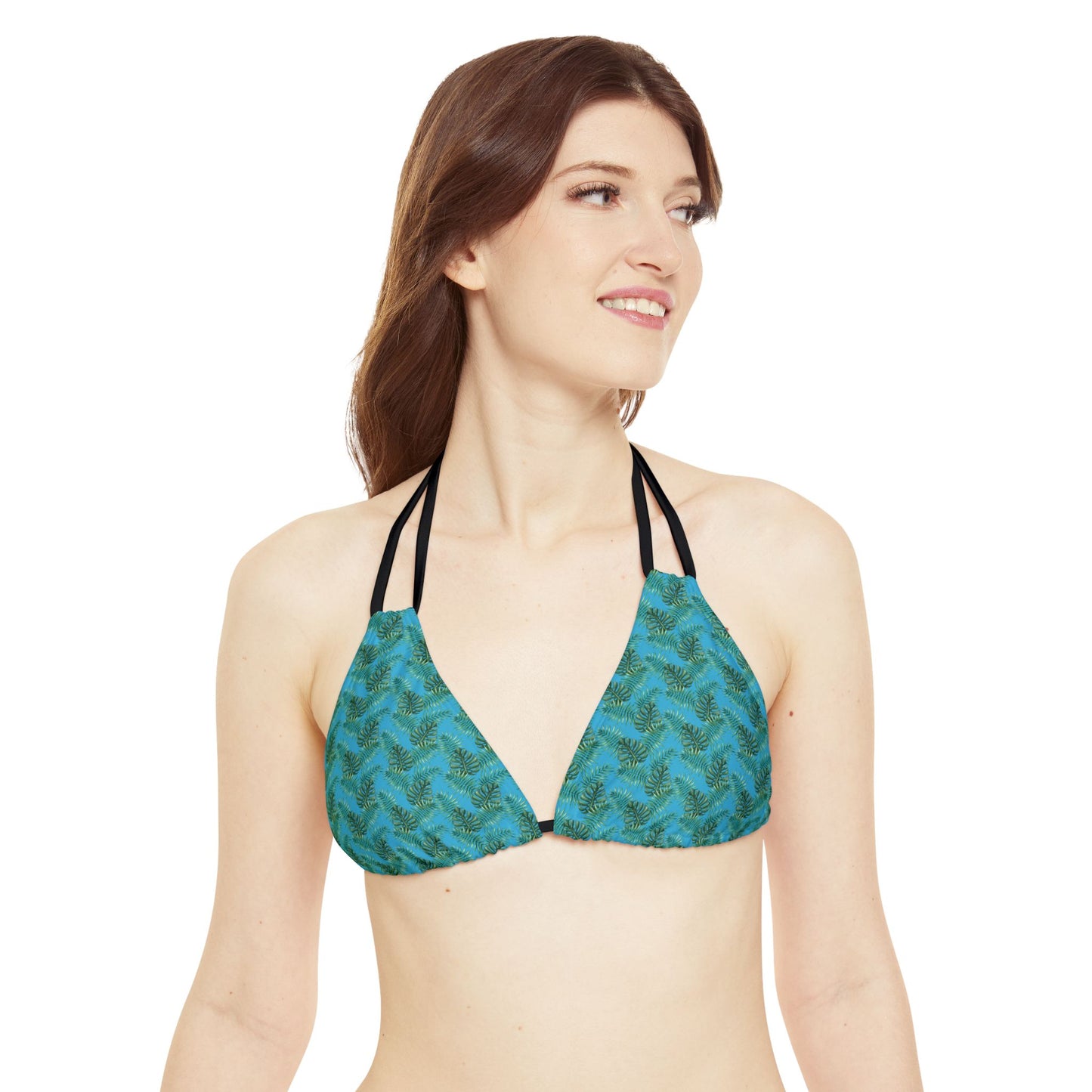 Turquoise Tropical Bliss Strappy Triangle Bikini Top (AOP)- (PY)