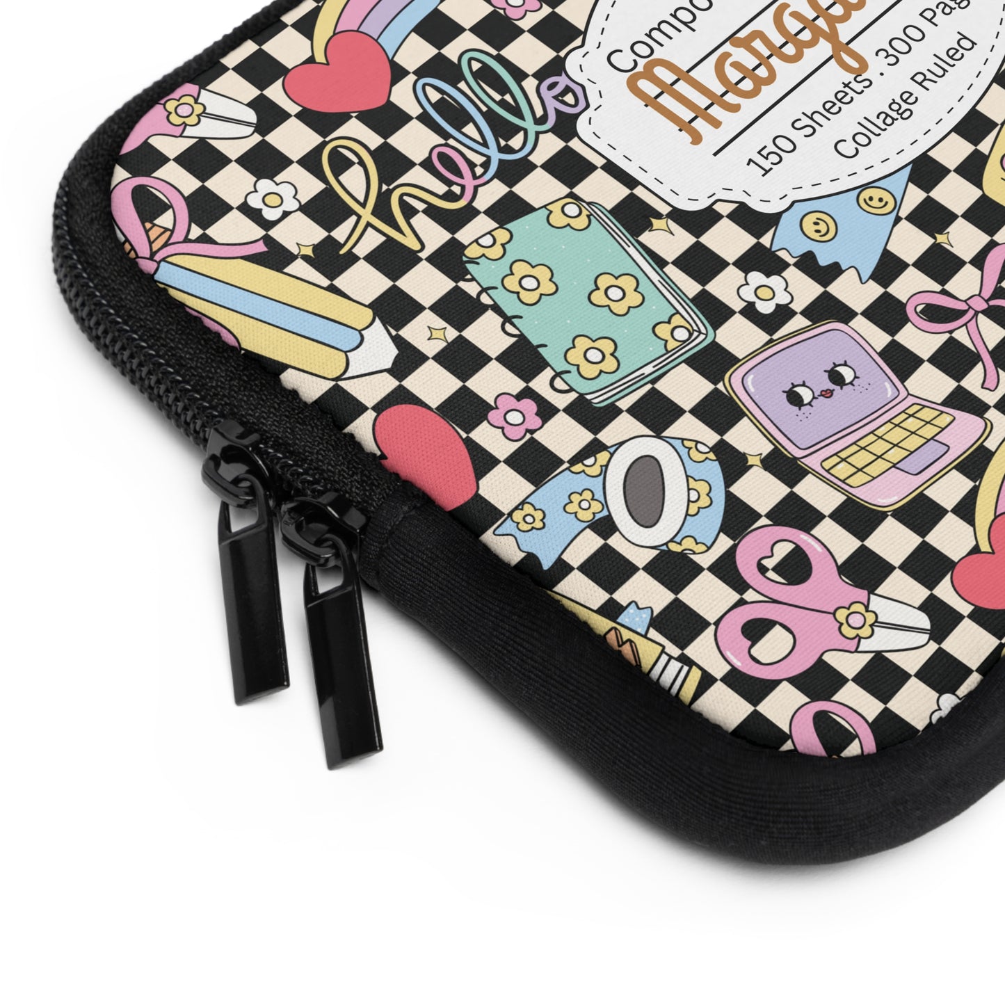 Personalized Black Doodle Daydream Laptop Sleeve with Composition Book Inspired Design, Customizable Tech Case, School Supplies, Gift for Students, College Essentials, Back to School