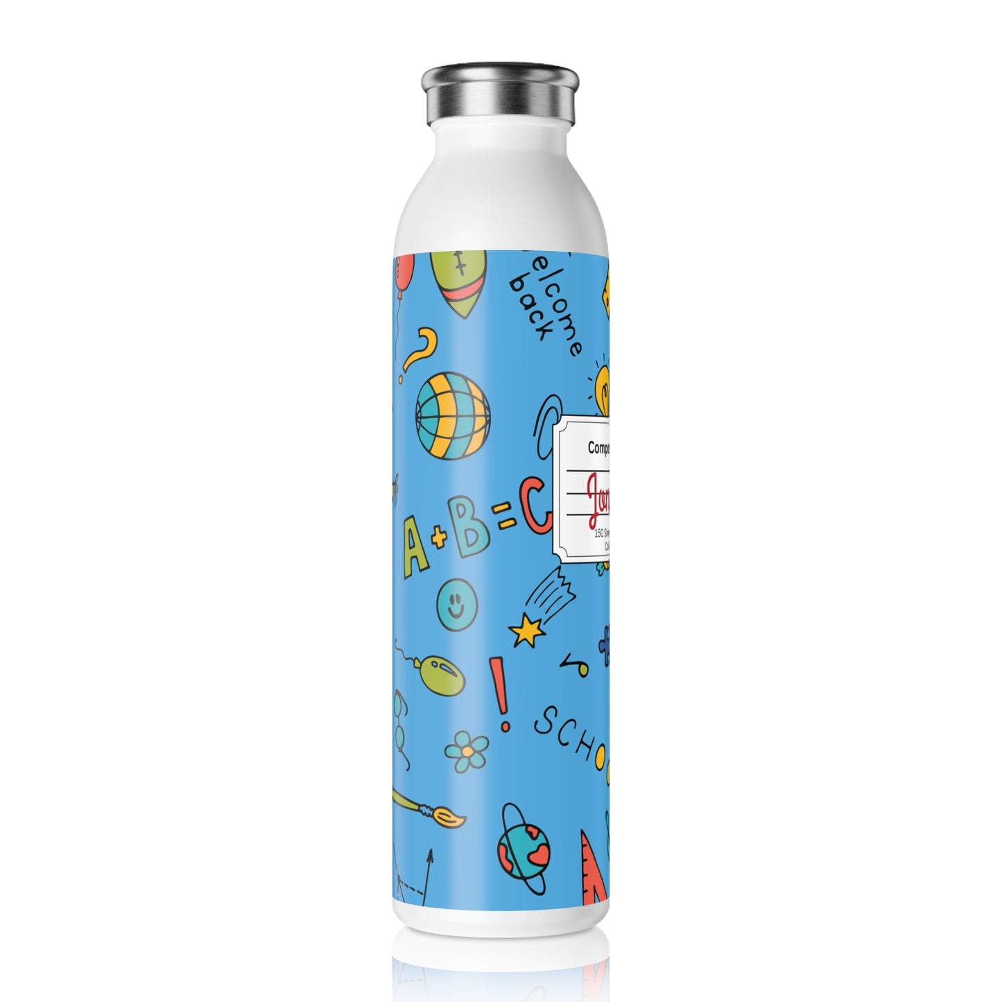 Personalized Composition Classroom Couture Book Inspired Slim Water Bottle, Customizable Drinkware, Eco-Friendly Hydration Bottle, Perfect for Gifts, School Supplies, Back to School