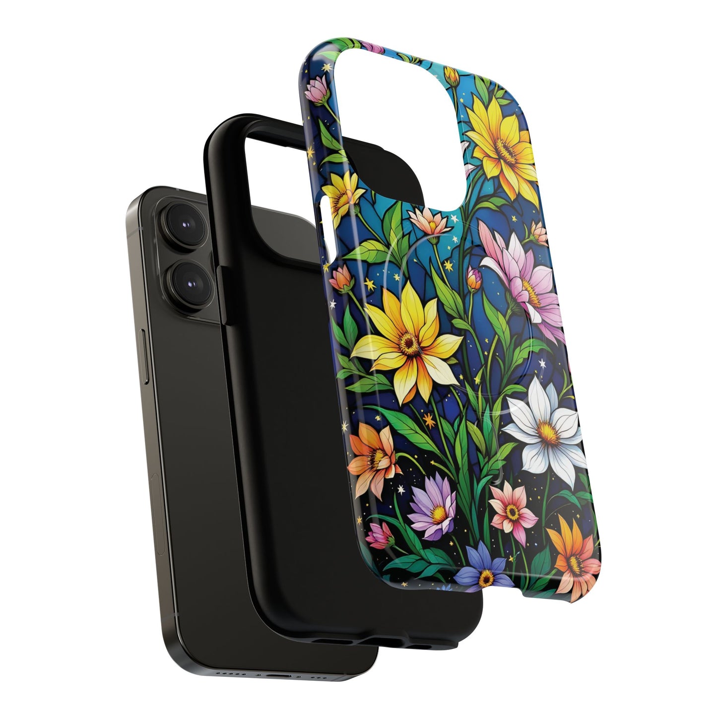 Flower Garden Stained Glass Phone Case, Tough Magnetic Cases, Floral Phone Cover, Durable Phone Accessories, Spring Gift, Birthday Present