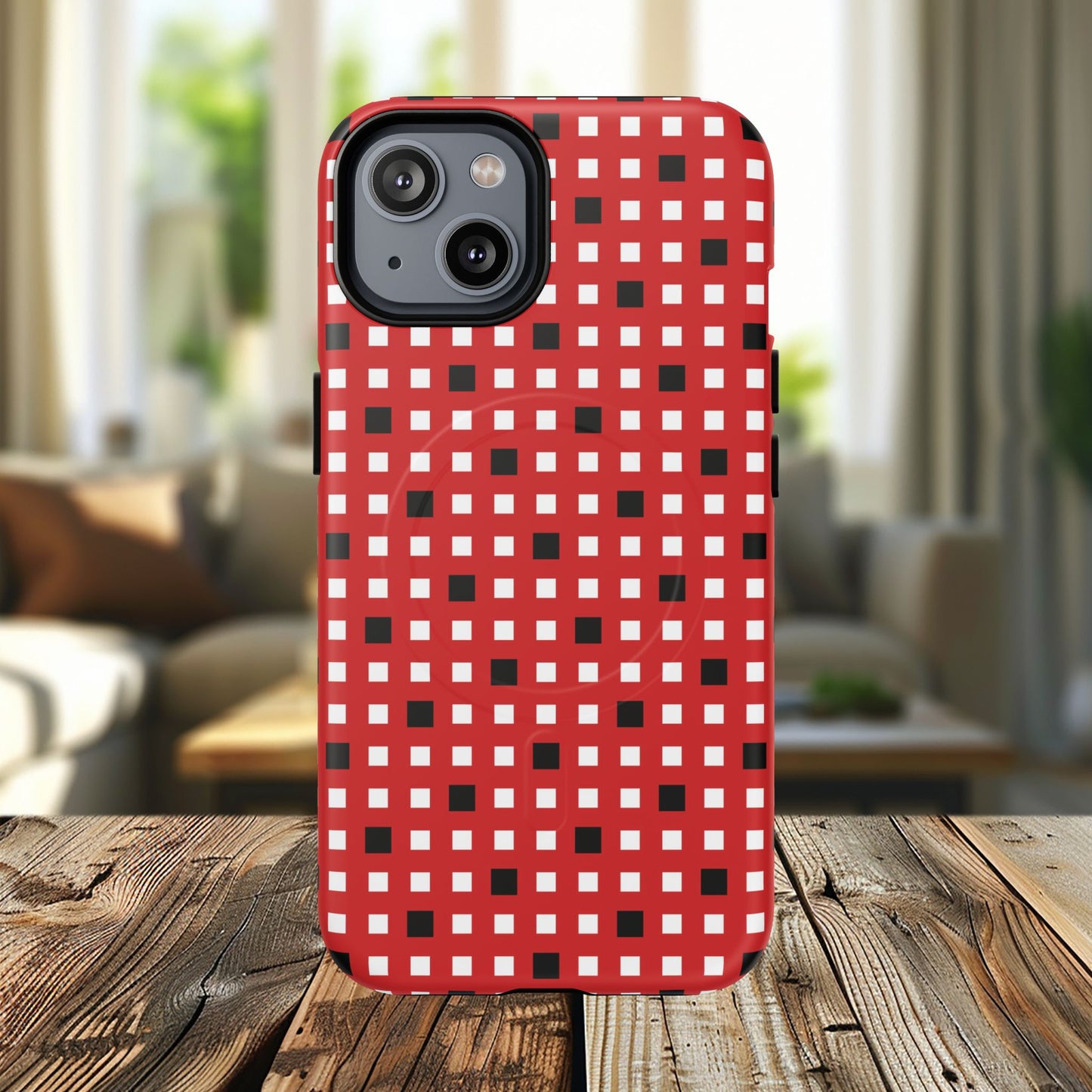 Crimson Gridlock Tough iPhone Magnetic Cases, Durable iPhone Accessories, Gift for Tech Lovers, Modern Design