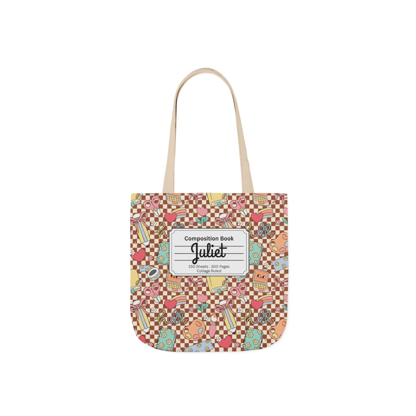 Personalized Brown Doodle Daydream Composition Book Inspired Canvas Tote Bag with Colorful Straps, Cute School Bag, Eco-Friendly Tote, Back to School Shopping Bag, Teacher Gift Idea