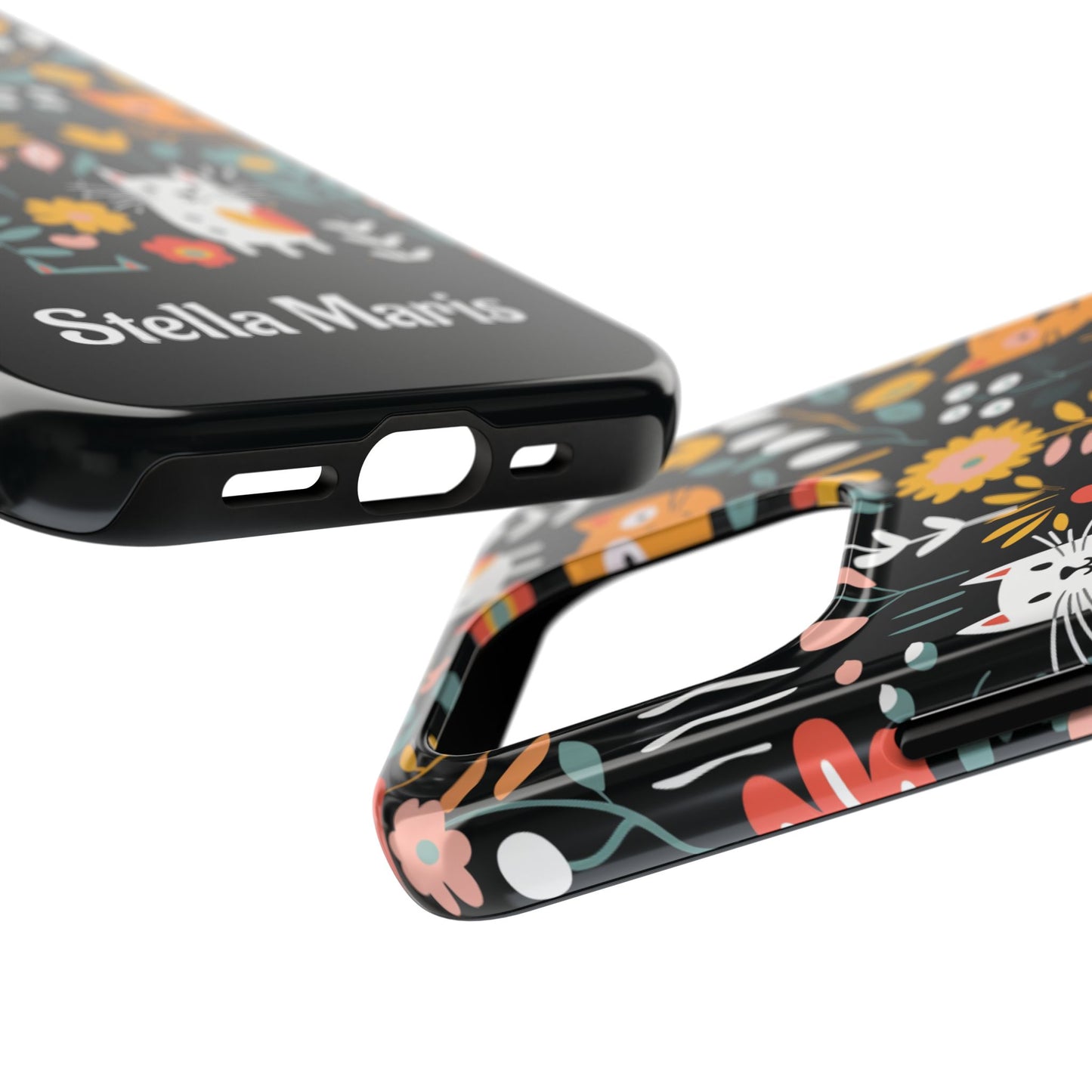Personalized Whimsical Feline Garden Tough Phone Case — Custom Name iPhone & Samsung