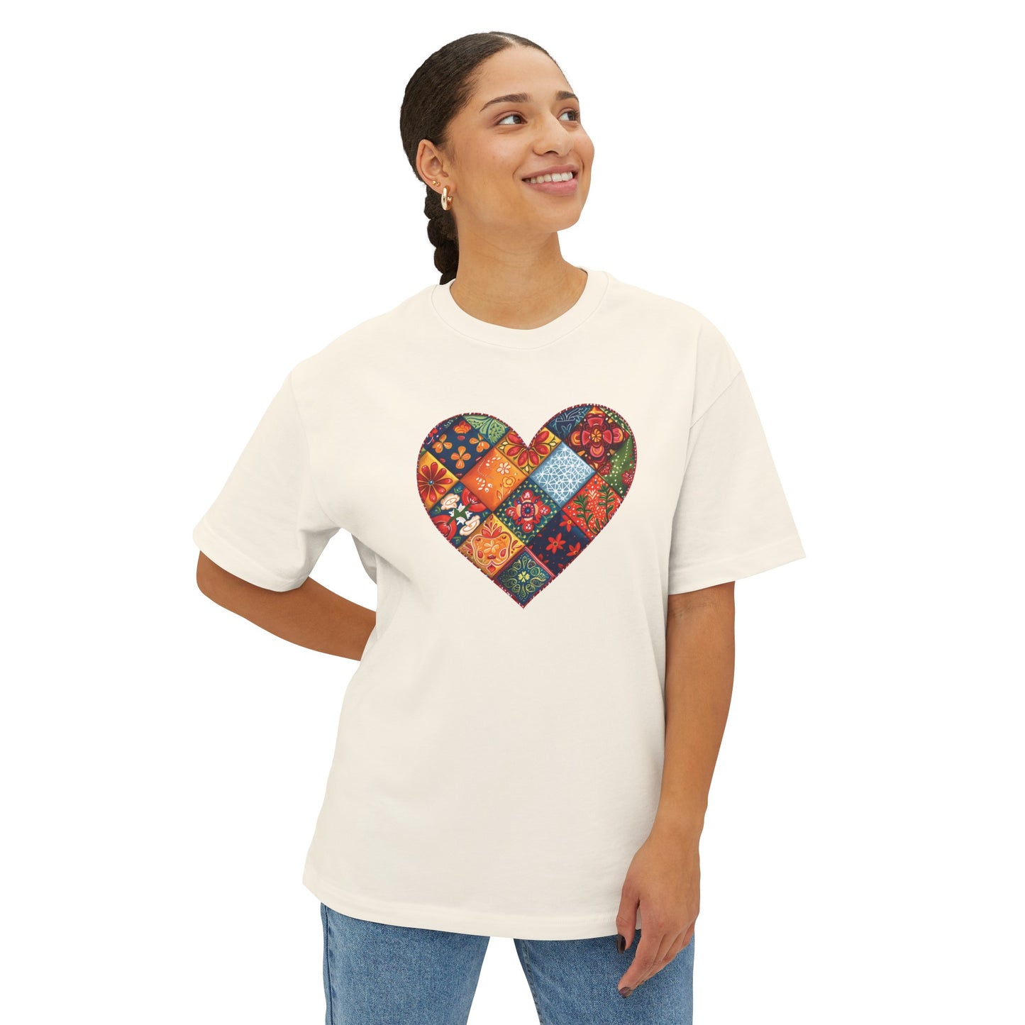 Patchwork Hearts Unisex Oversized Bella Canvas Boxy Tee