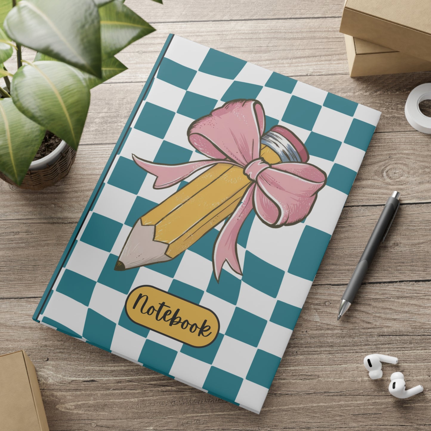 Teal Checkered Charm A Hardcover Notebook (PY)