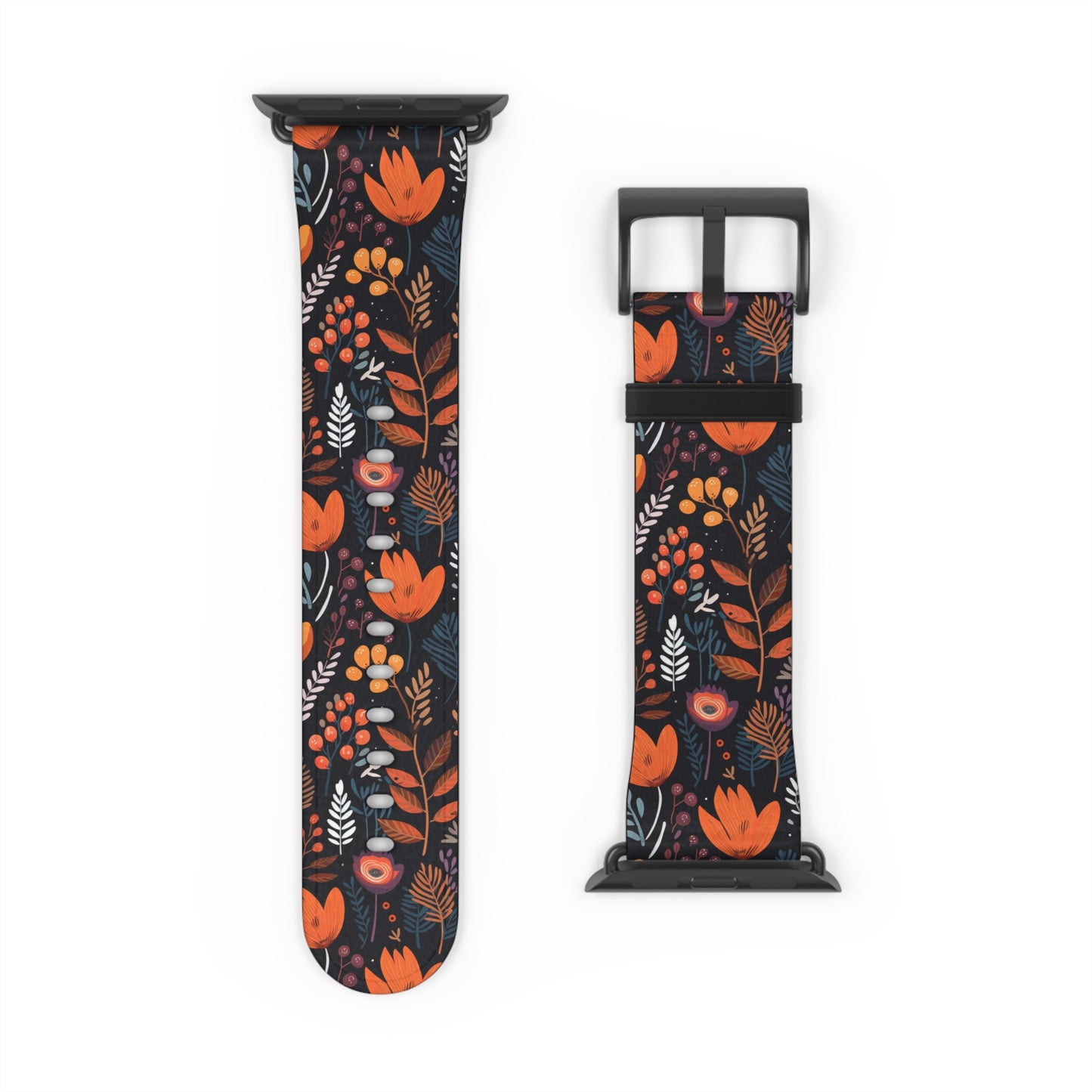 Autumn Bloom Floral Patterned Watch Band - Boho Chic Accessory, Gift for Her, Adjustable Strap for Smartwatch, Trendy Wristband, Floral Design.