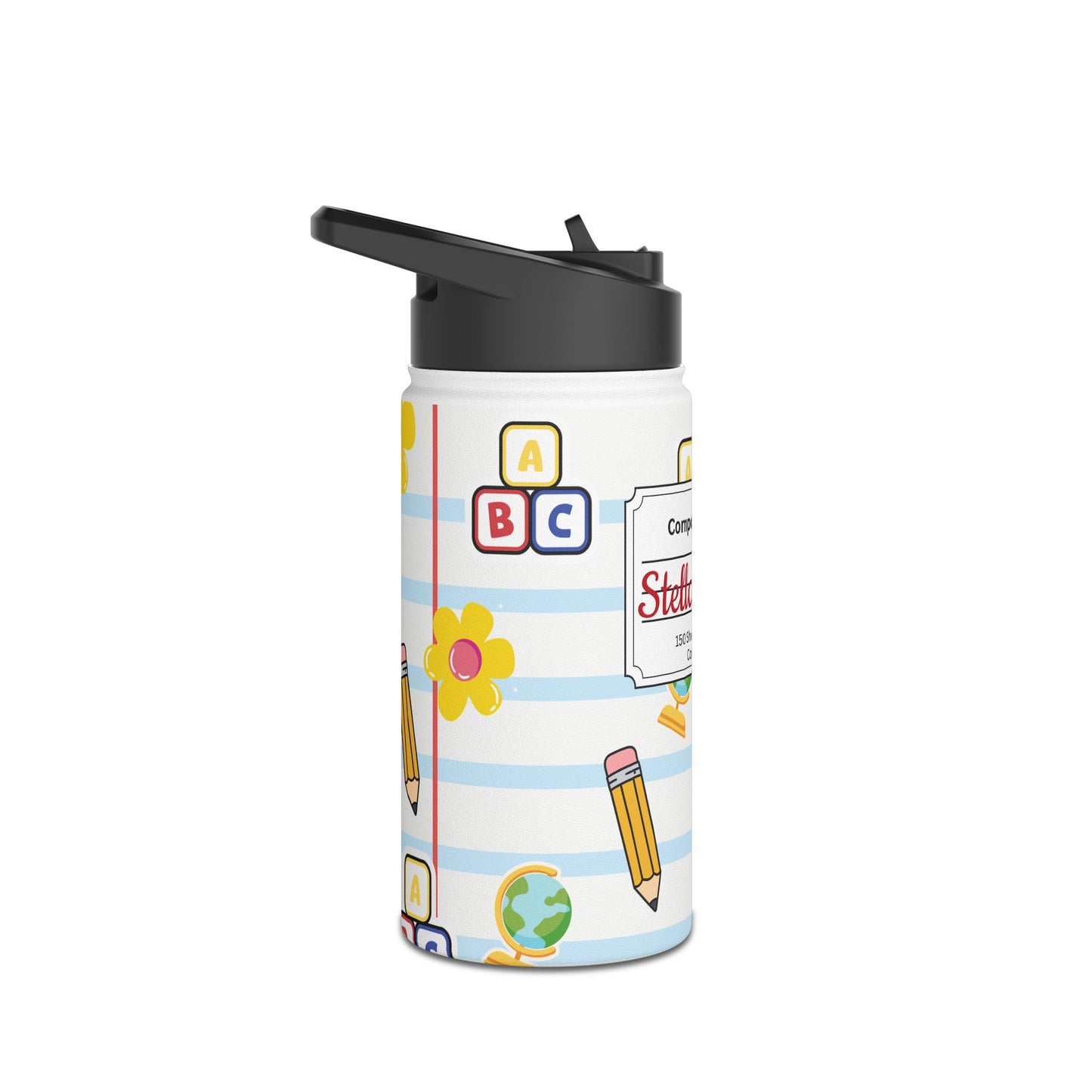 Personalized White Schoolyard Chic Inspired Stainless Steel Water Bottle for Kids, School Supplies, Eco-Friendly Drinkware, Back to School, Teacher Gifts