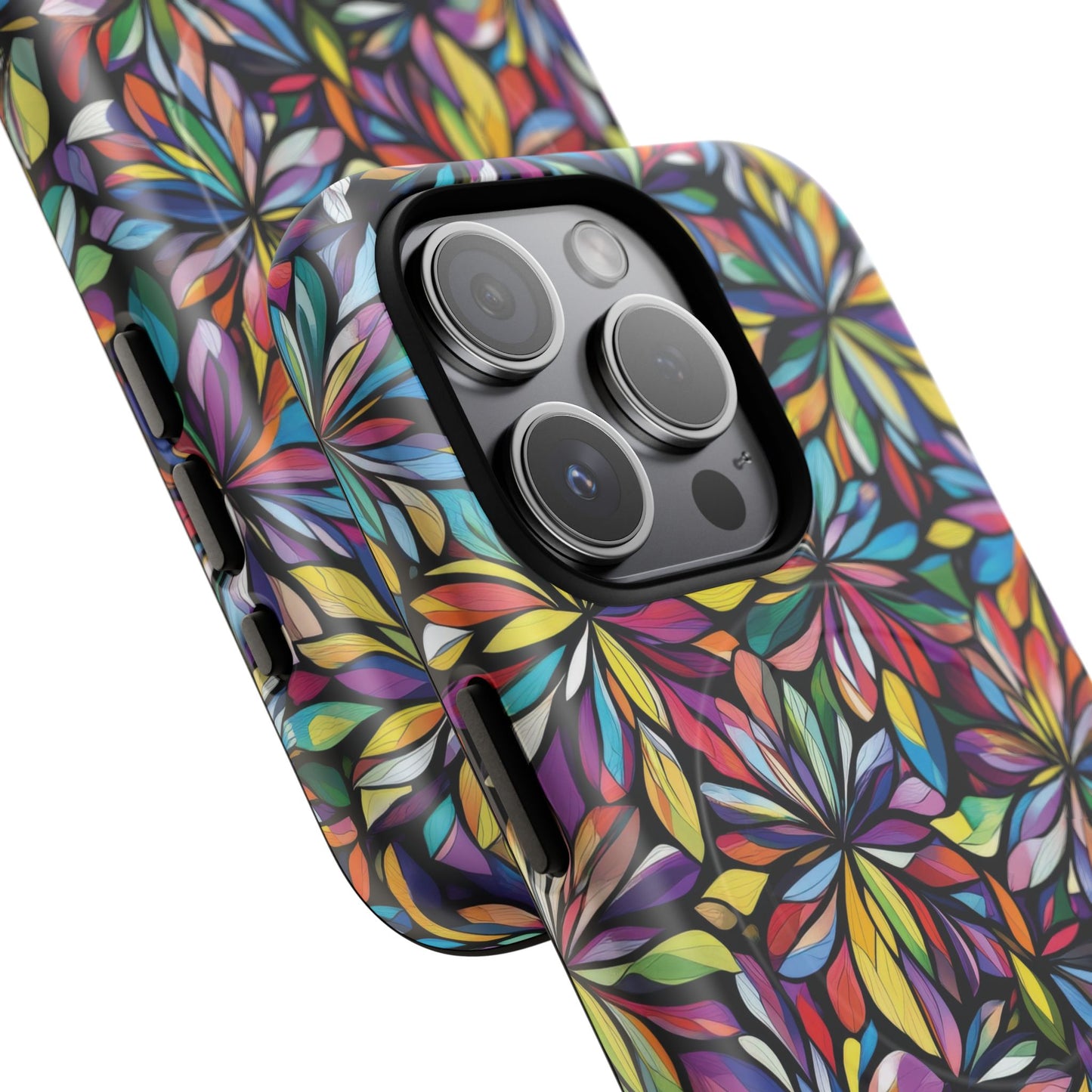 Prism Petal Burst Tough Magnetic iPhone Case, Colorful iPhone Case, Unique Gift for Flower Lovers, Stylish stained Glass Accessory